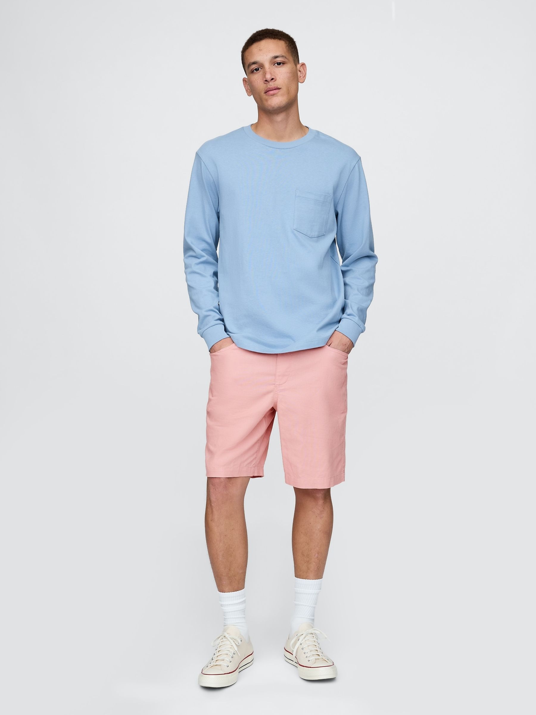 Pink 9"" Linen-Cotton Easy Chino Shorts - Image 4 of 5