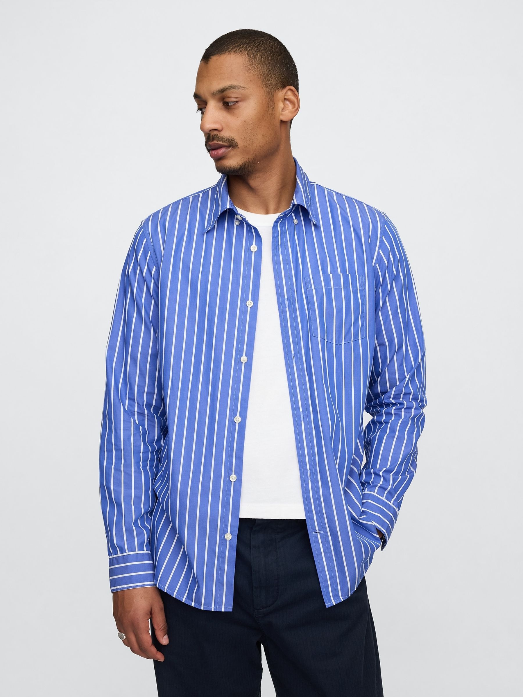 Blue Stripe Long Sleeve Poplin Classic Shirt - Image 1 of 5