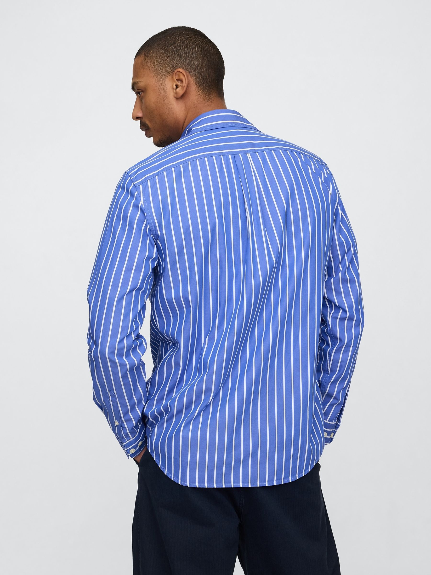 Blue Stripe Long Sleeve Poplin Classic Shirt - Image 2 of 5