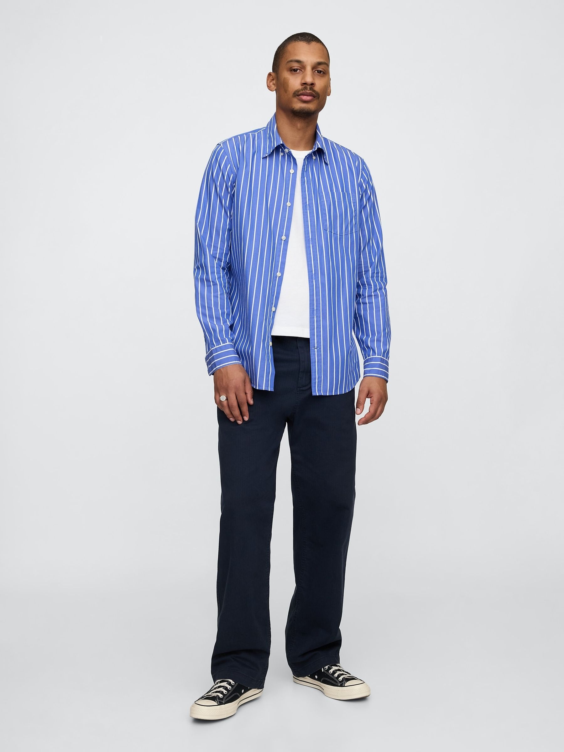 Blue Stripe Long Sleeve Poplin Classic Shirt - Image 3 of 5