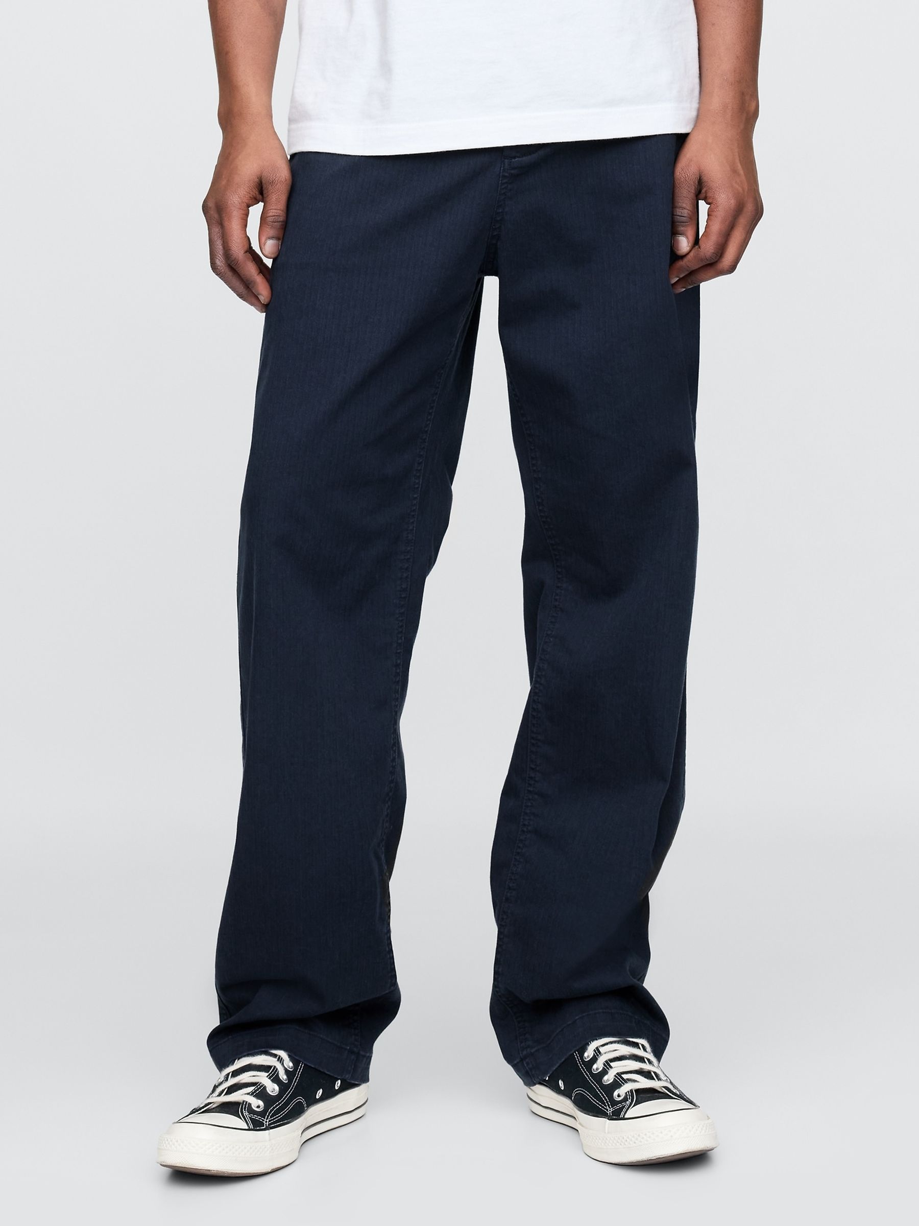 Navy Blue 90s Loose Herringbone Chino Trousers - Image 1 of 5