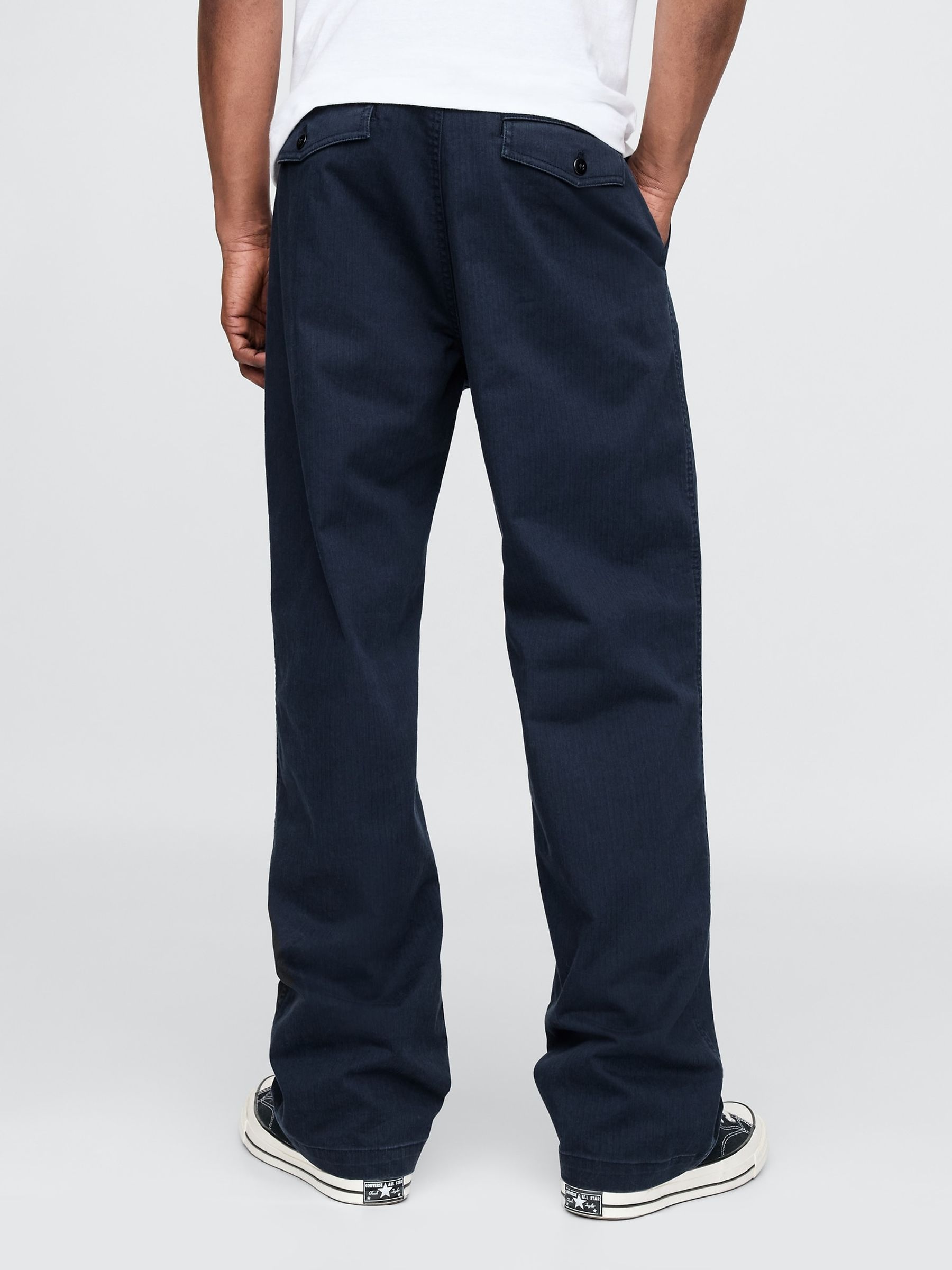 Navy Blue 90s Loose Herringbone Chino Trousers - Image 2 of 5