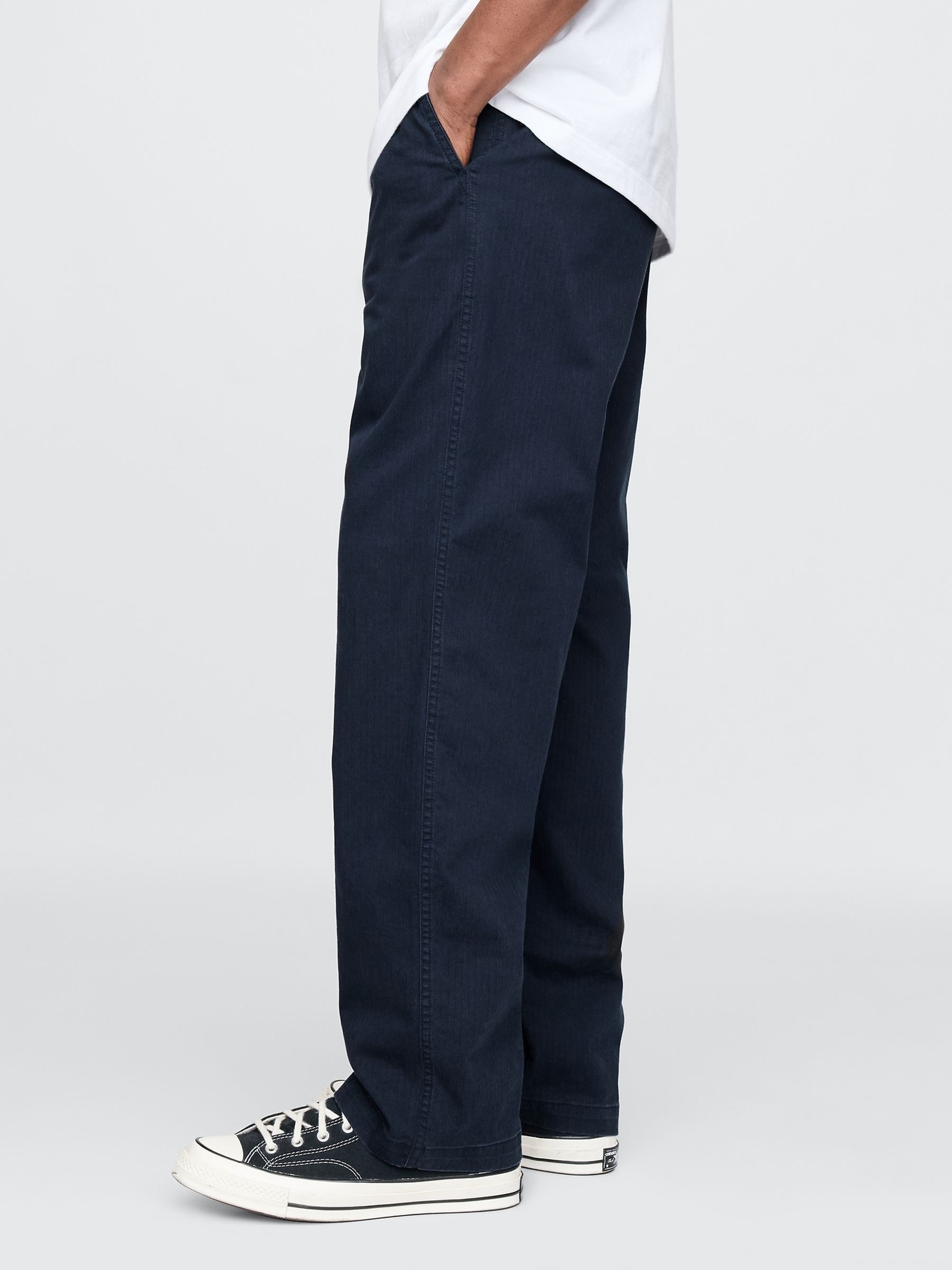 Navy Blue 90s Loose Herringbone Chino Trousers - Image 3 of 5