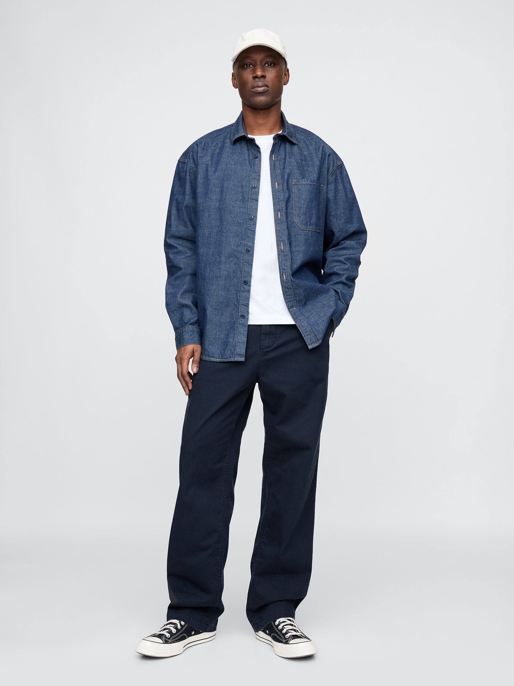 Navy Blue 90s Loose Herringbone Chino Trousers - Image 4 of 5