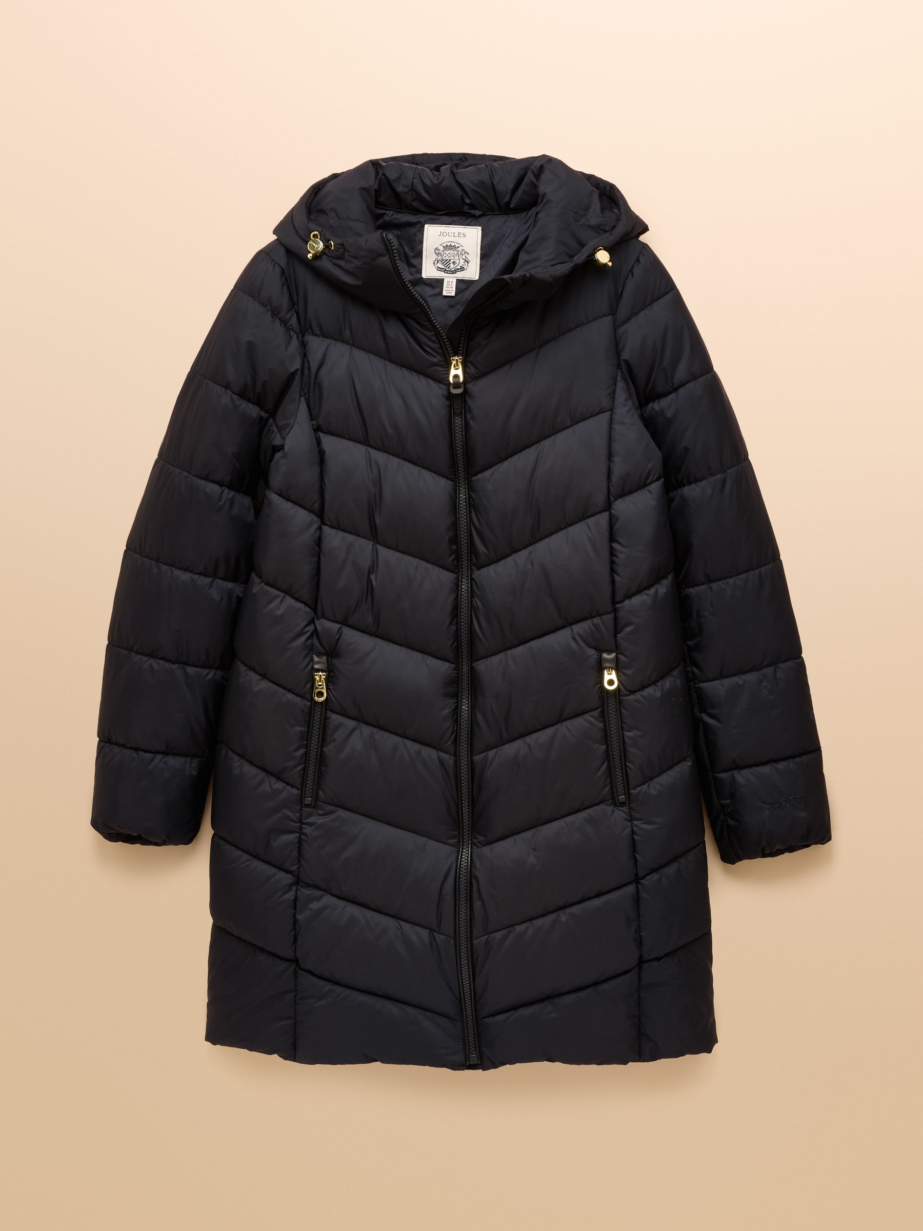 Moorsdale Navy Mid Length Showerproof Padded Coat with Hood | Joules