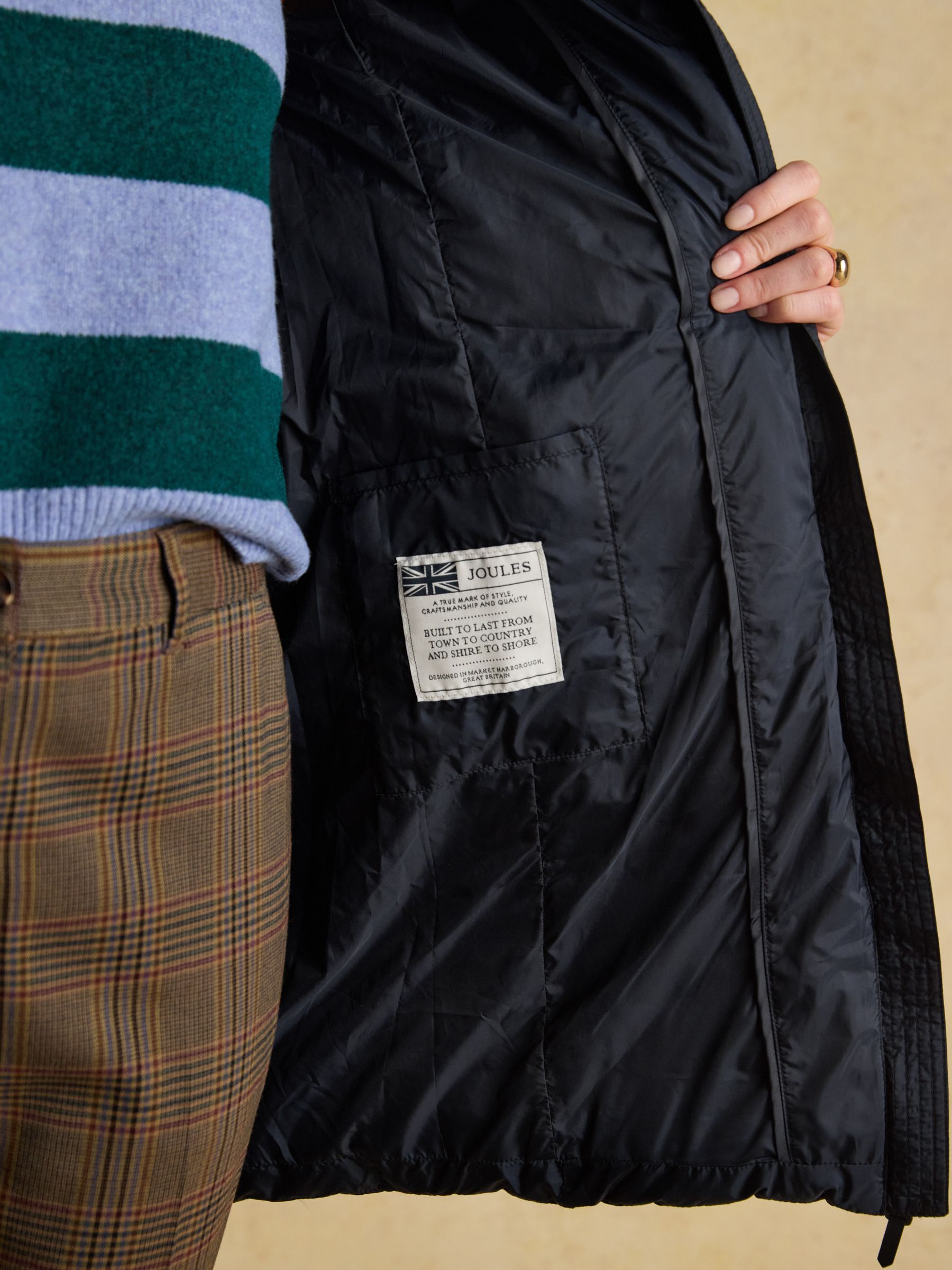 Moorsdale Navy Mid Length Showerproof Padded Coat with Hood - Image 7 of 12