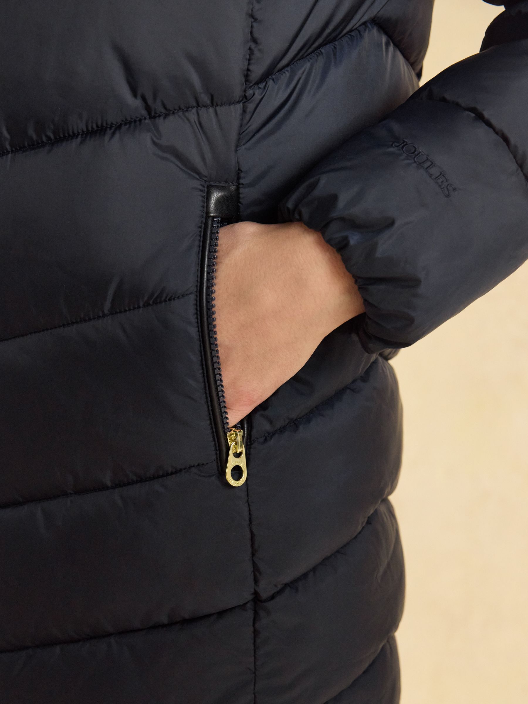 Moorsdale Navy Mid Length Showerproof Padded Coat with Hood - Image 8 of 12