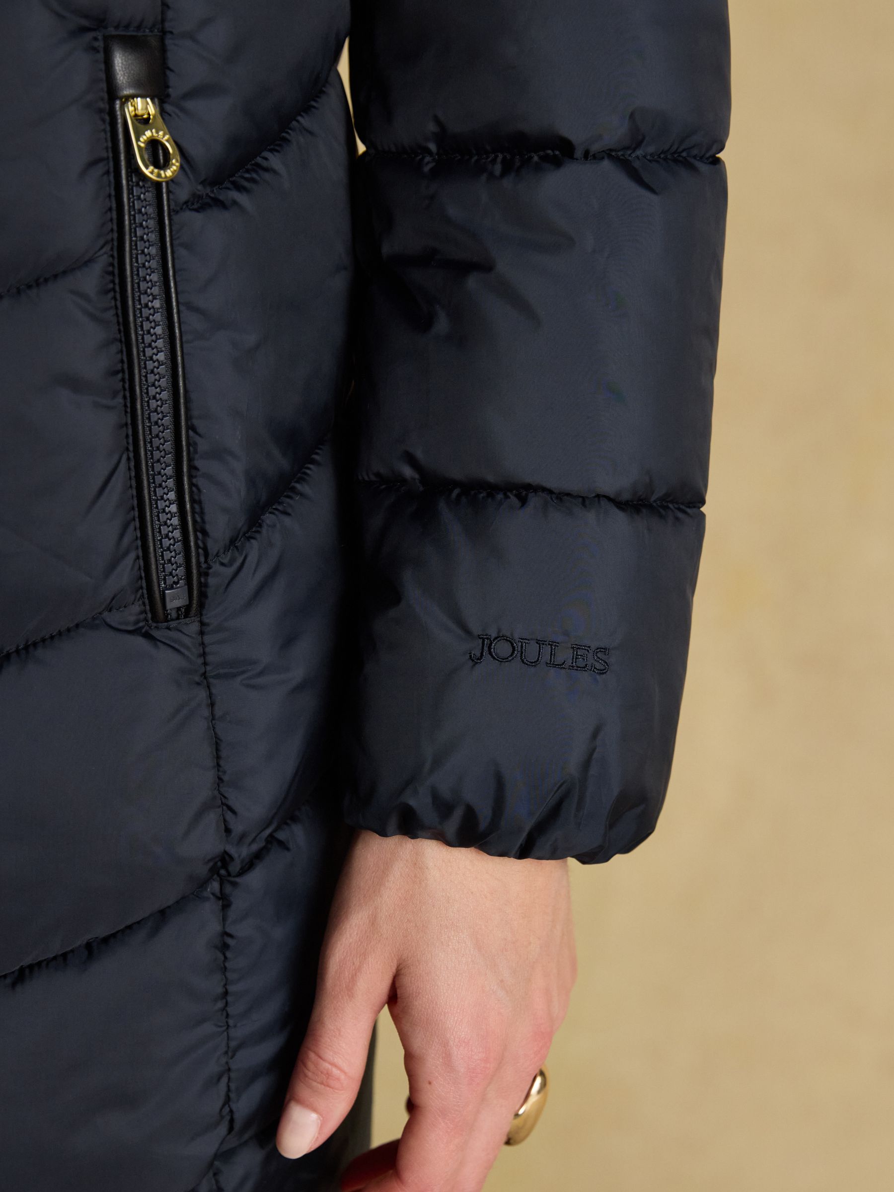 Moorsdale Navy Mid Length Showerproof Padded Coat with Hood - Image 9 of 12