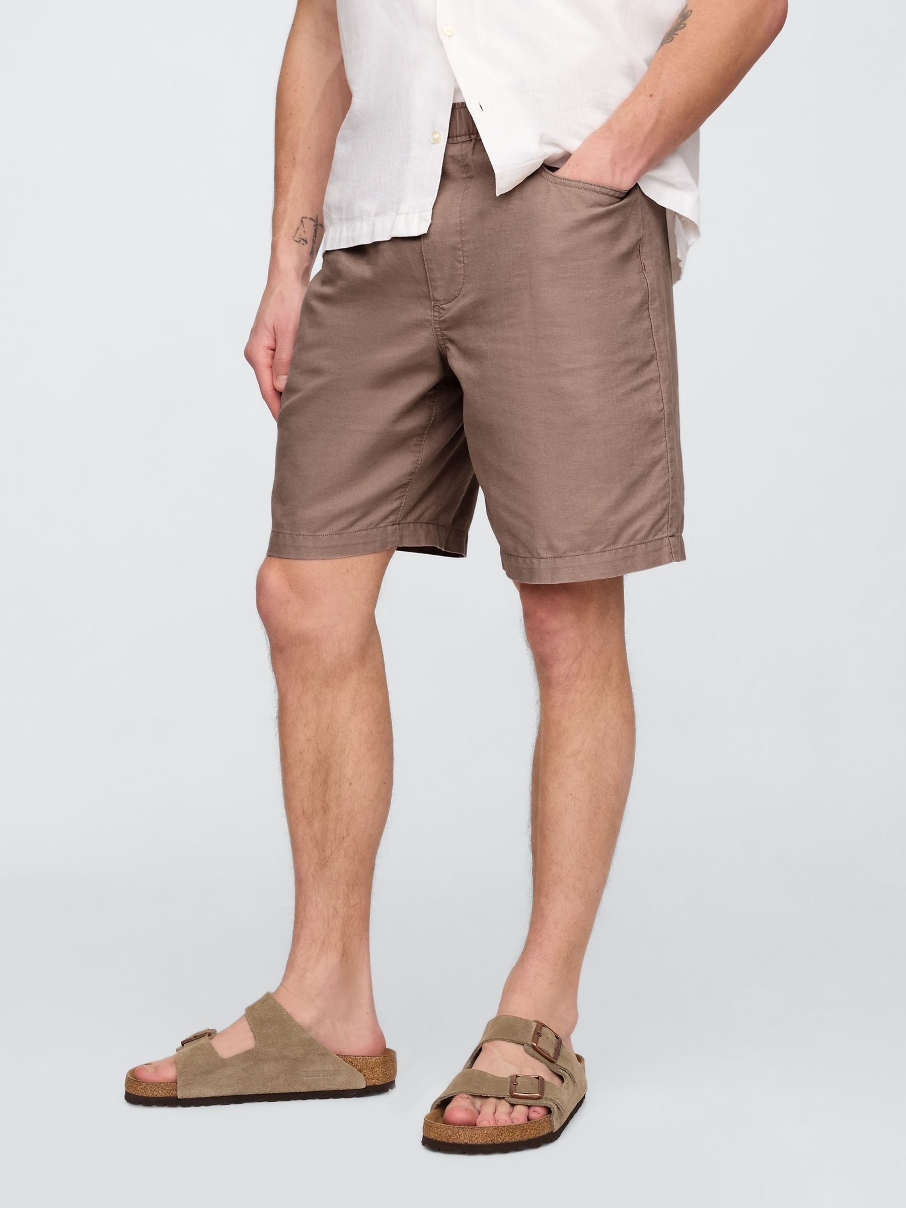 Brown 9"" Linen-Cotton Easy Chino Shorts - Image 3 of 5