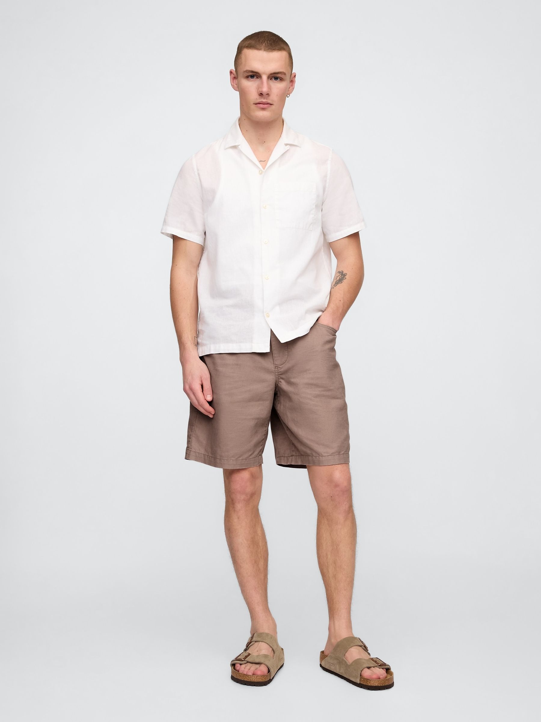 Brown 9"" Linen-Cotton Easy Chino Shorts - Image 4 of 5