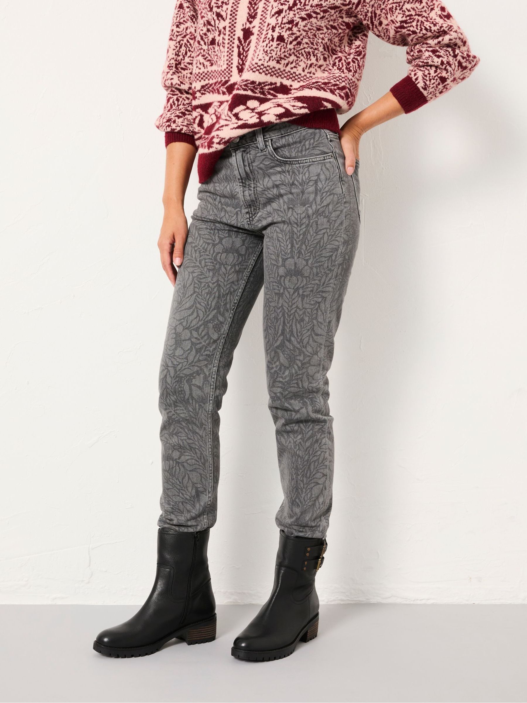Grey Floral Bouquet Laser Print Jeans - Image 1 of 7