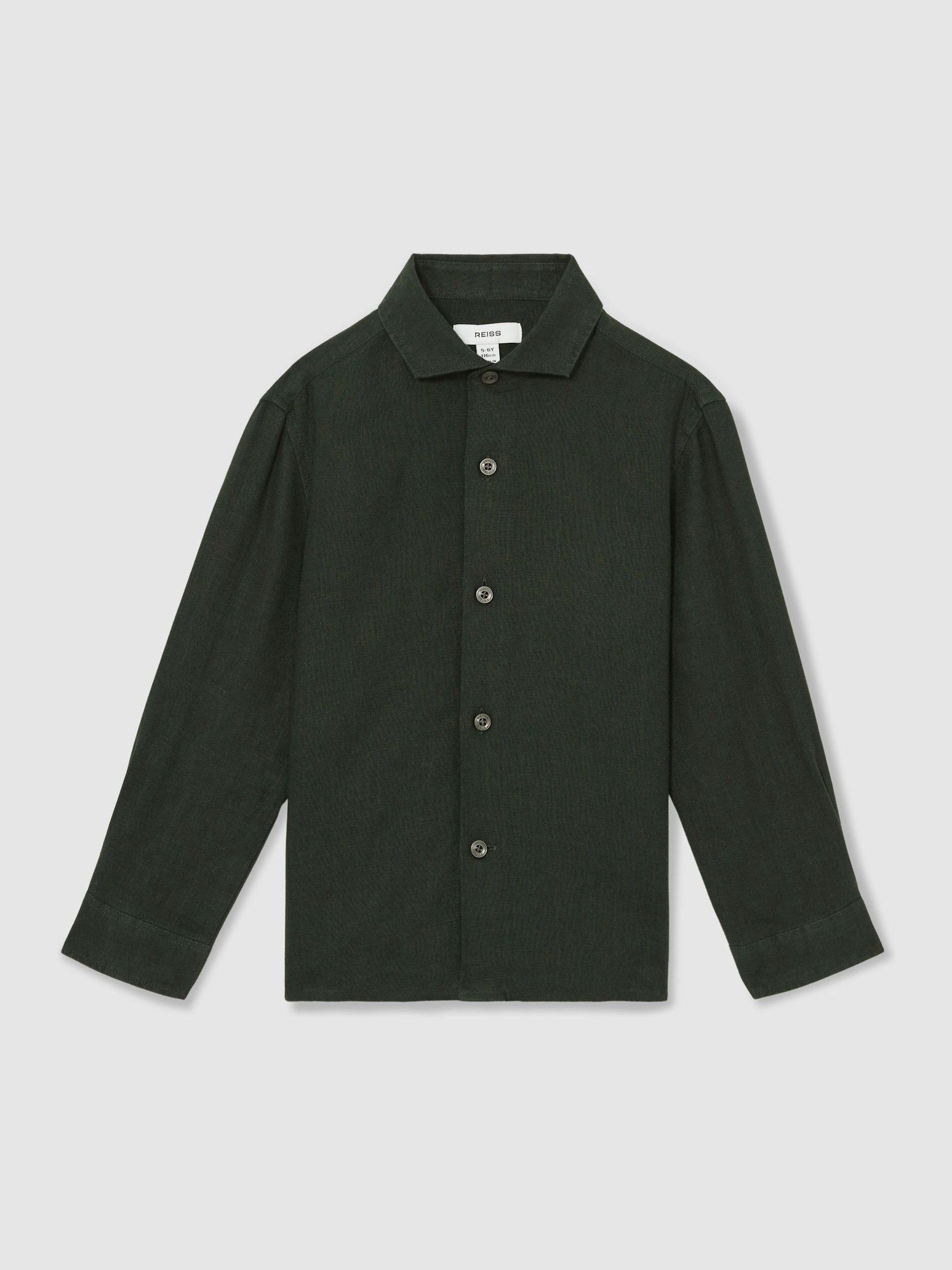 13-14 yrs Linen Cutaway Collar Shirt in Dark Green - Image 1 of 4 13-14 yrs Linen Cutaway Collar Shirt in Dark Green - Image 1 of 4