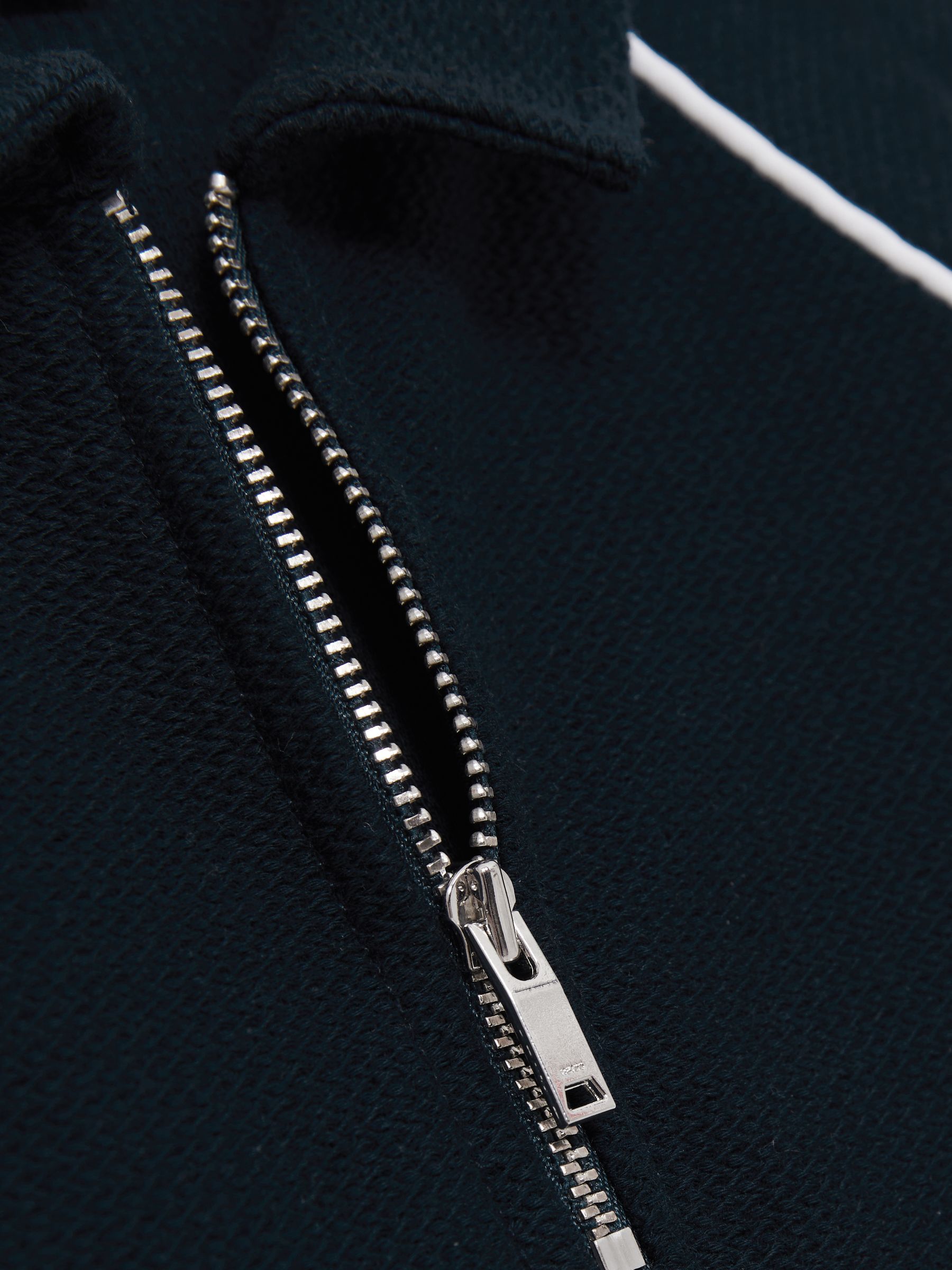 Cotton Textured Half-Zip Polo Shirt in Navy - Image 4 of 4