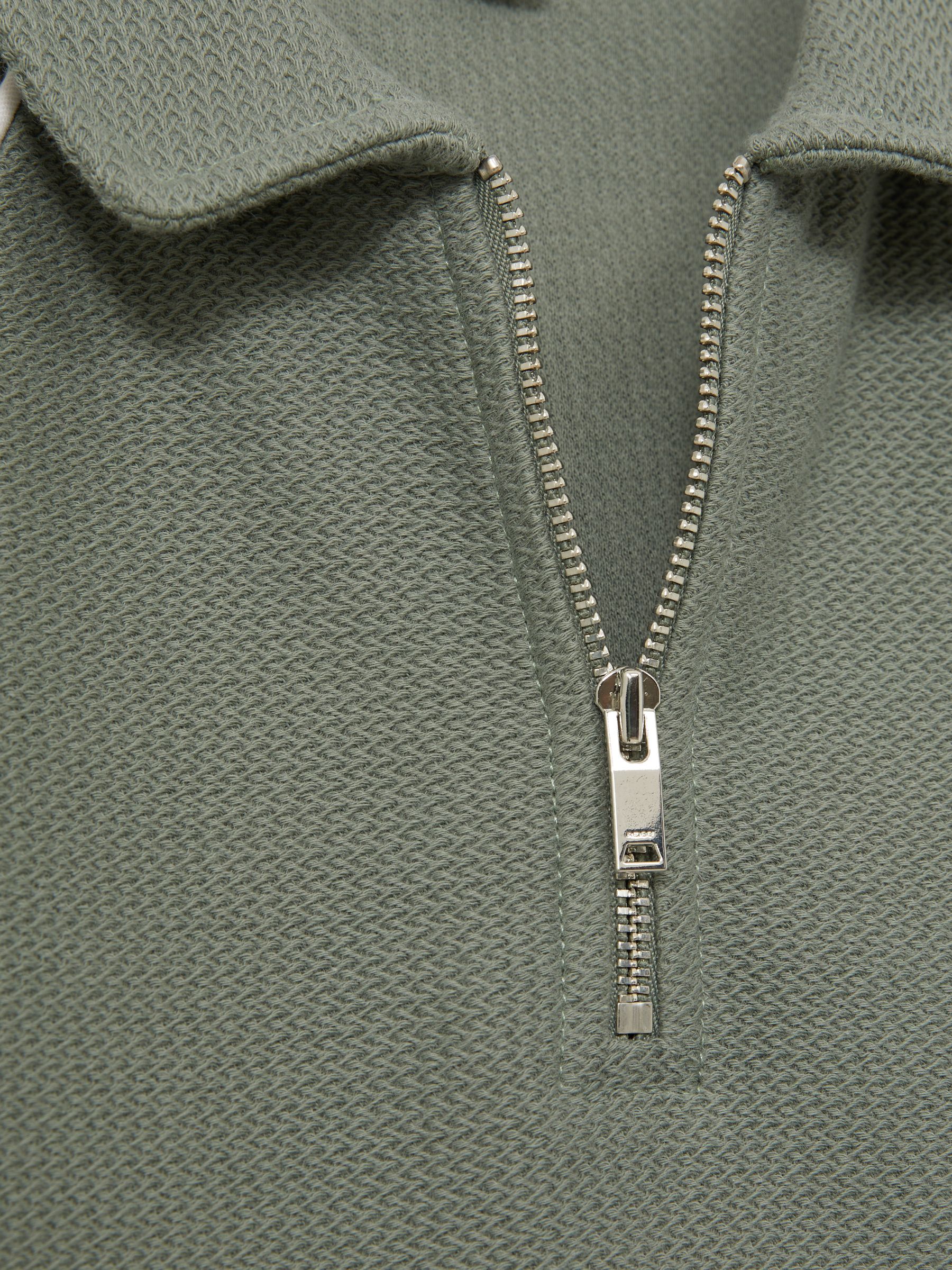 Cotton Textured Half-Zip Polo Shirt in Sage Green - Image 4 of 4