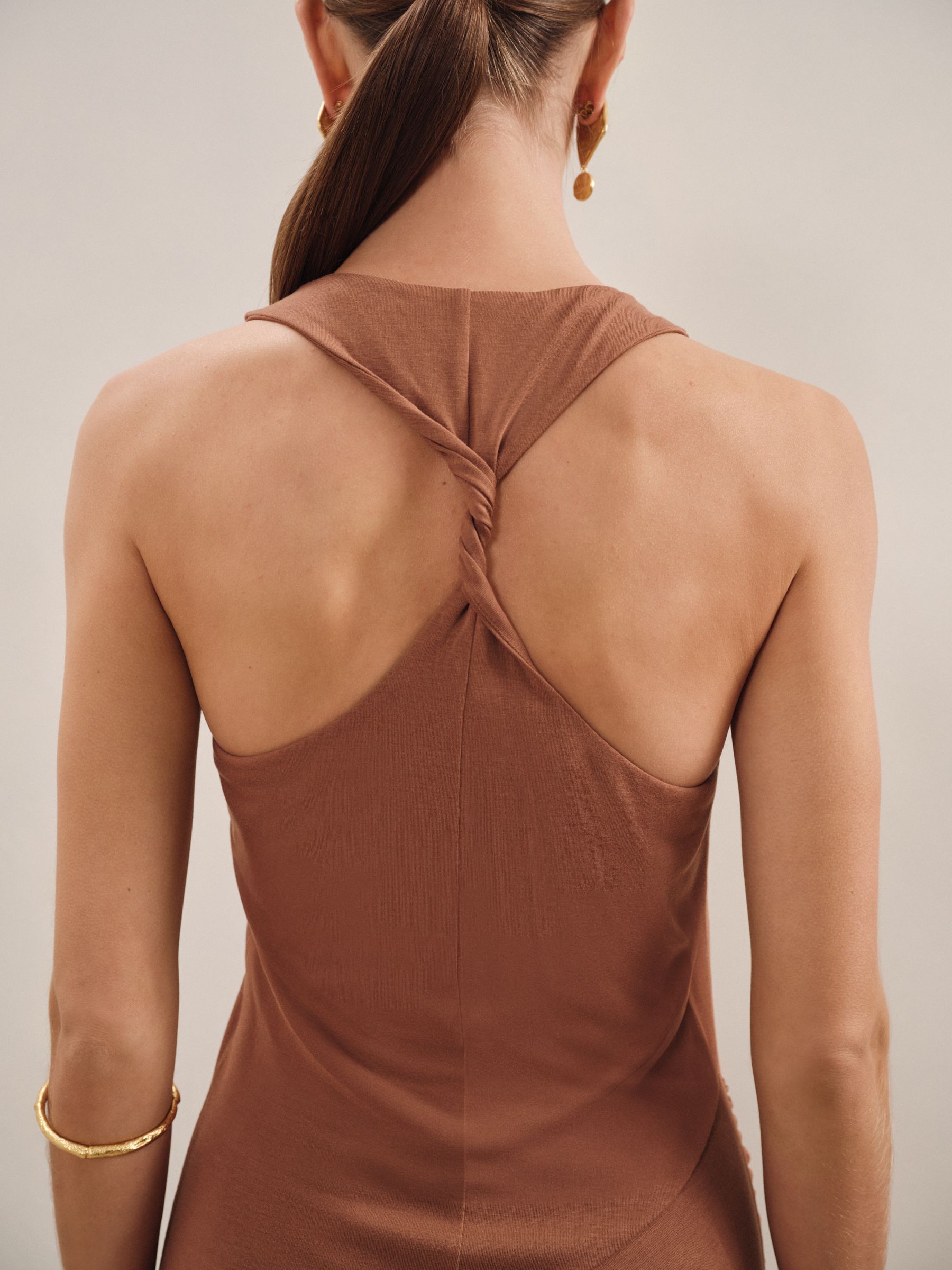 Ruched Jersey Midi Dress in Brown - Image 4 of 7