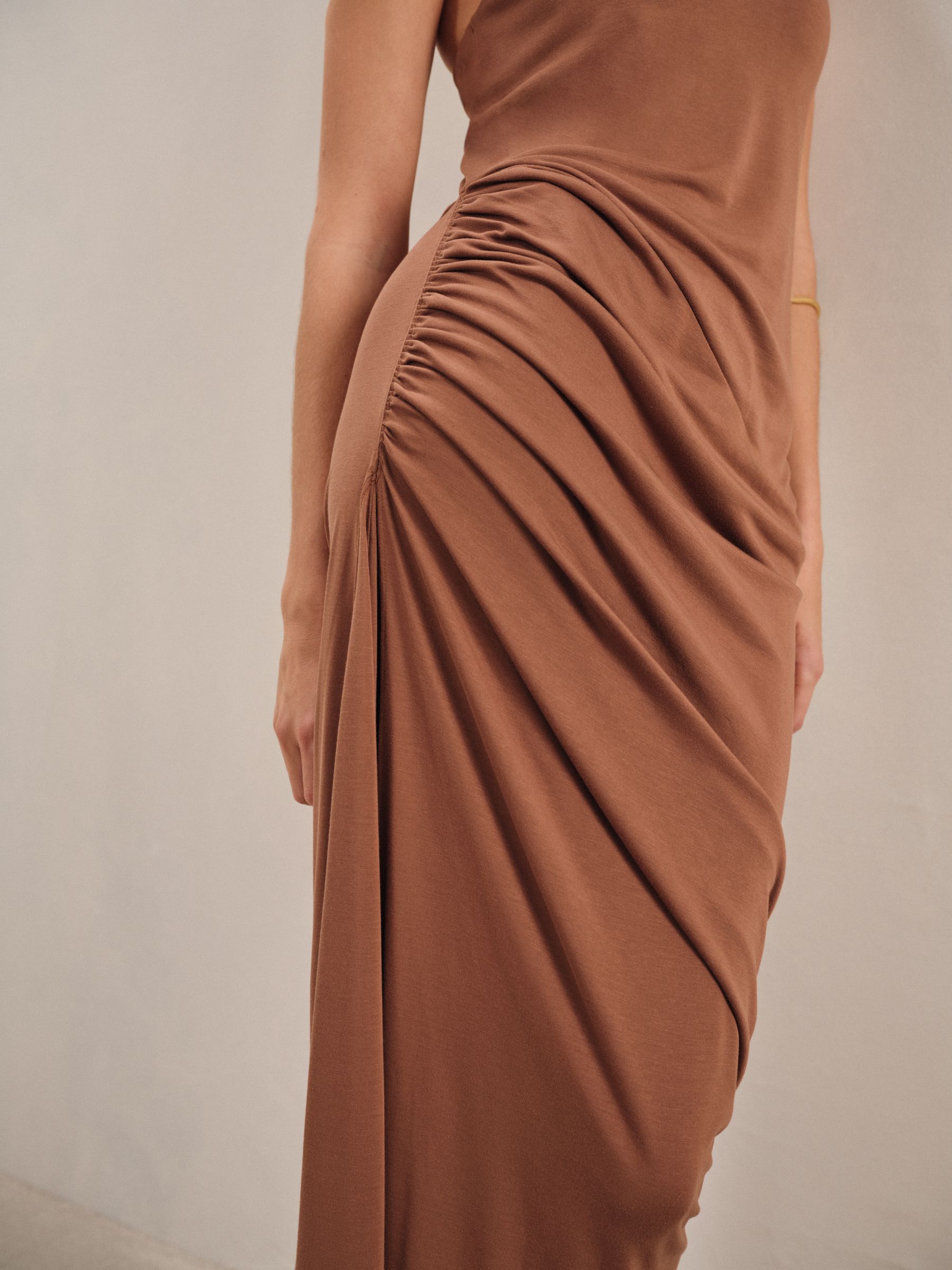 Ruched Jersey Midi Dress in Brown - Image 5 of 7