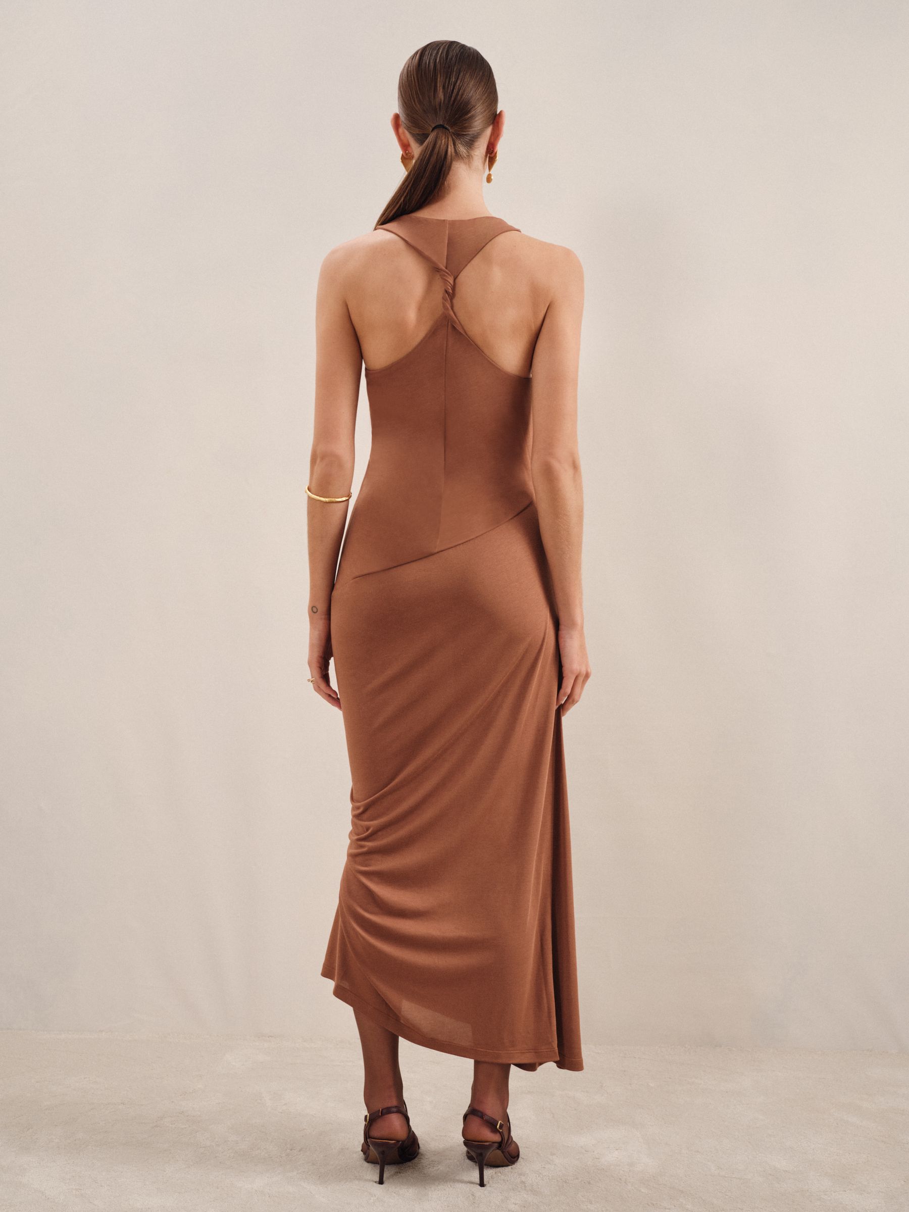 Ruched Jersey Midi Dress in Brown - Image 6 of 7