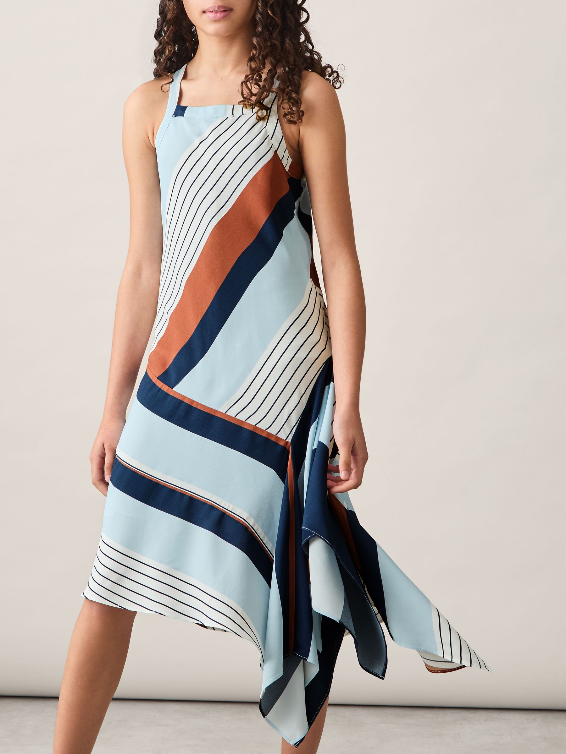 Stripe-Print Handkerchief Dress in Blue Print - Image 1 of 4