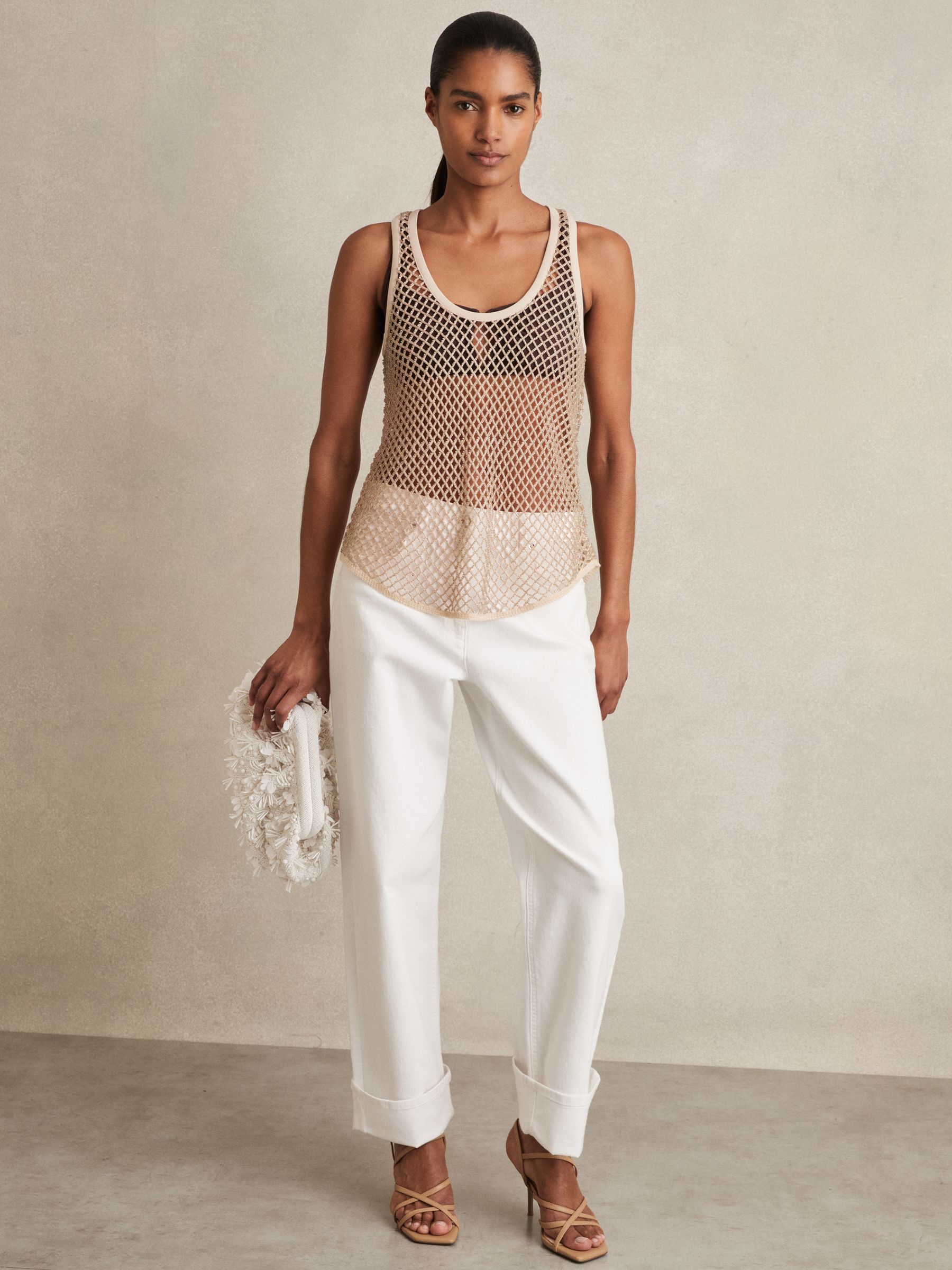 Mesh Knit Beaded Vest in Neutral - Image 3 of 6