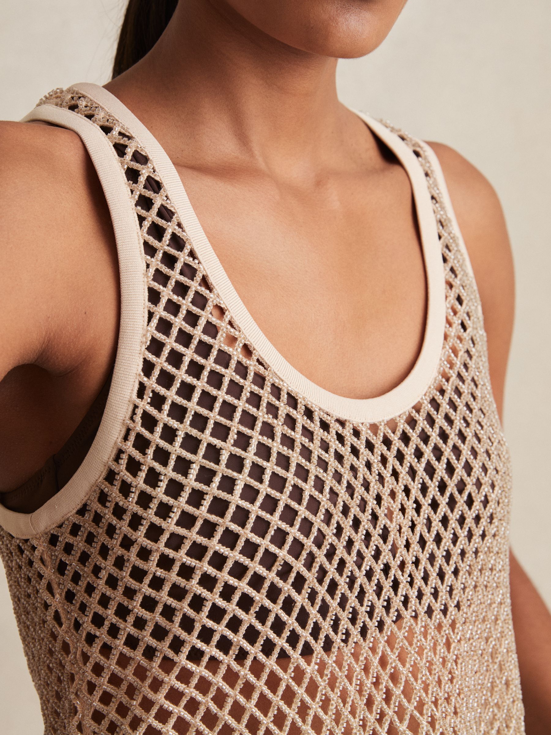 Mesh Knit Beaded Vest in Neutral - Image 4 of 6