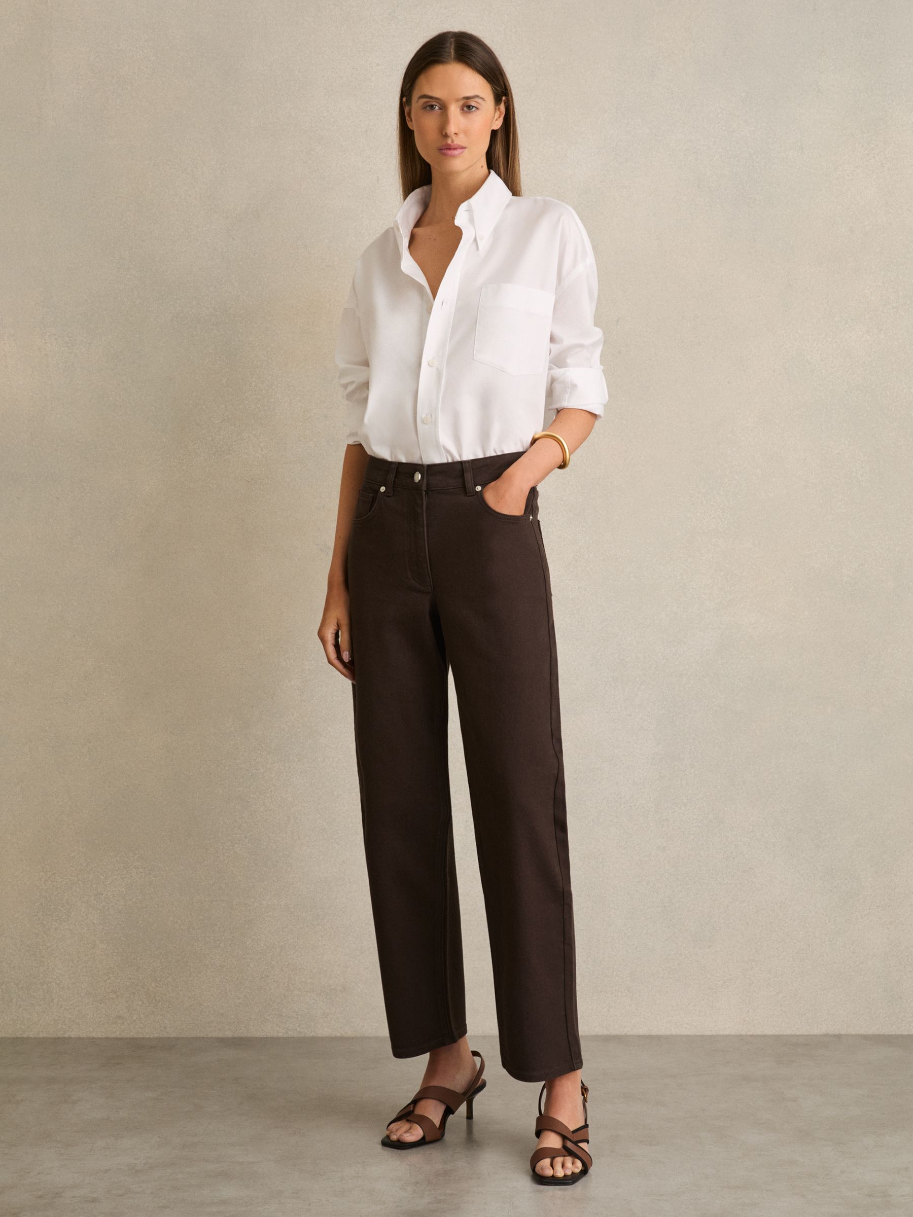 Petite Mid Rise Straight Leg Jeans in Chocolate - Image 1 of 7