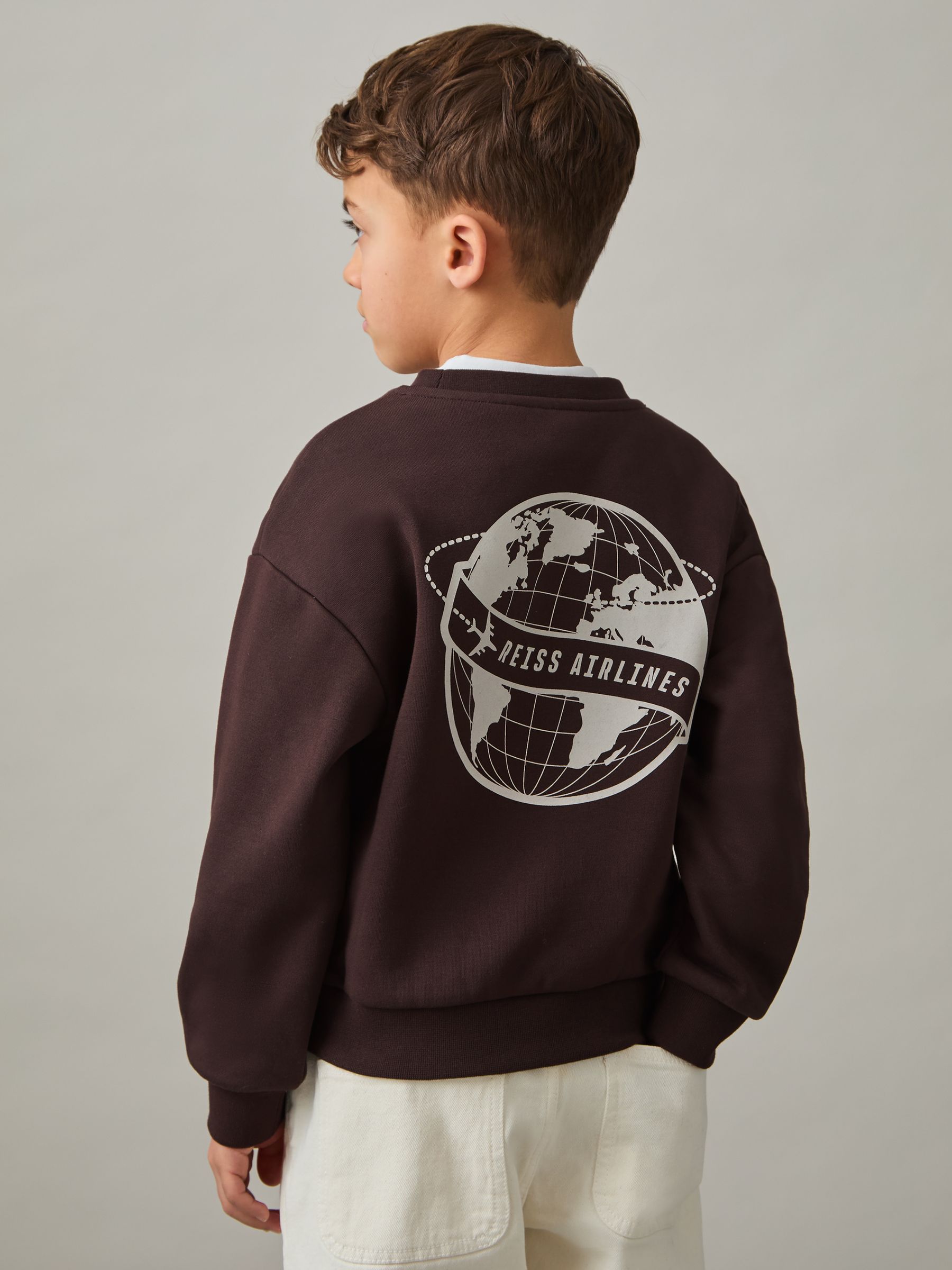 Senior Cotton-Blend Airlines-Print Sweatshirt in Chocolate Brown/Off White - Image 1 of 4
