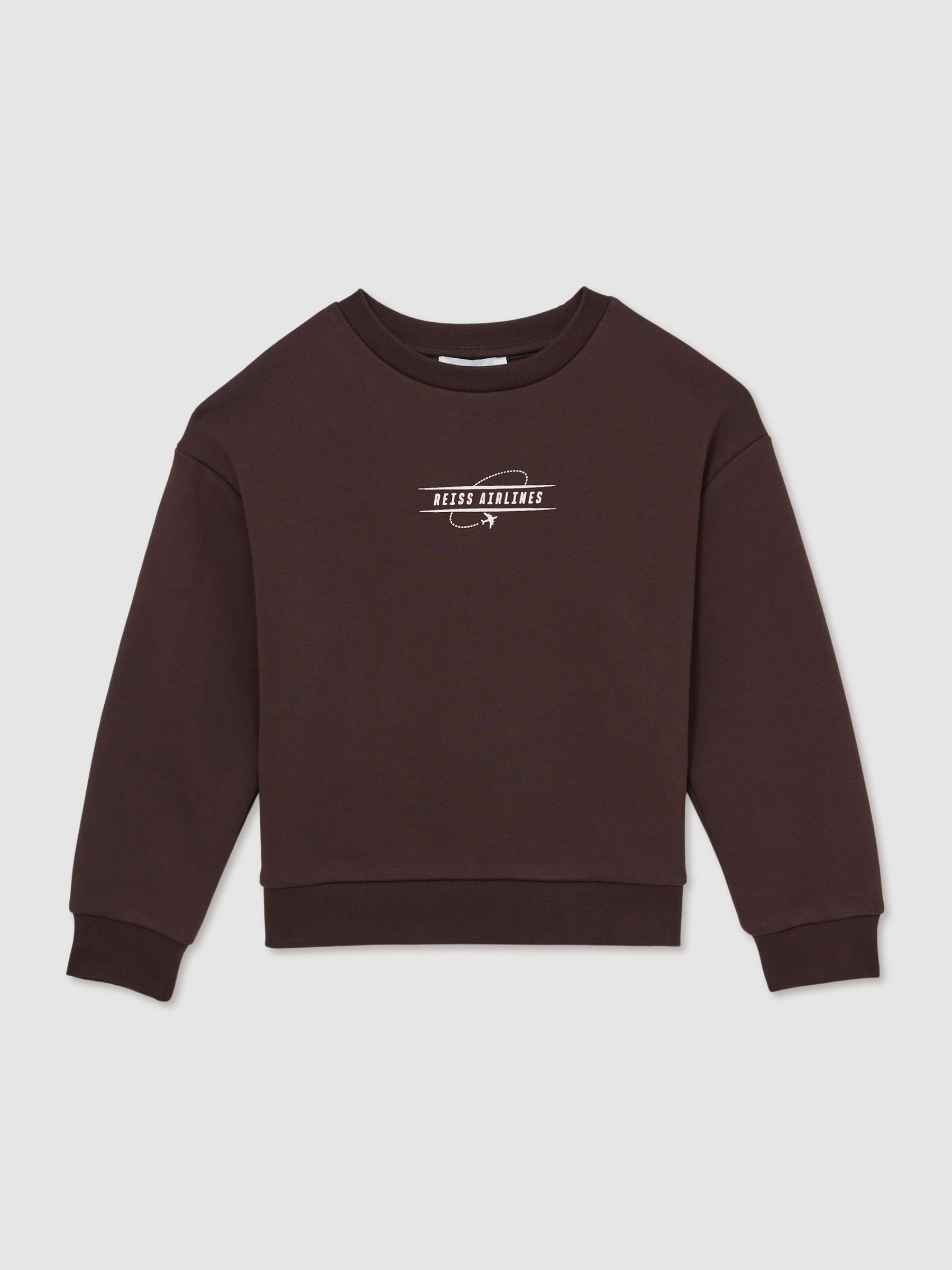 Senior Cotton-Blend Airlines-Print Sweatshirt in Chocolate Brown/Off White - Image 2 of 4