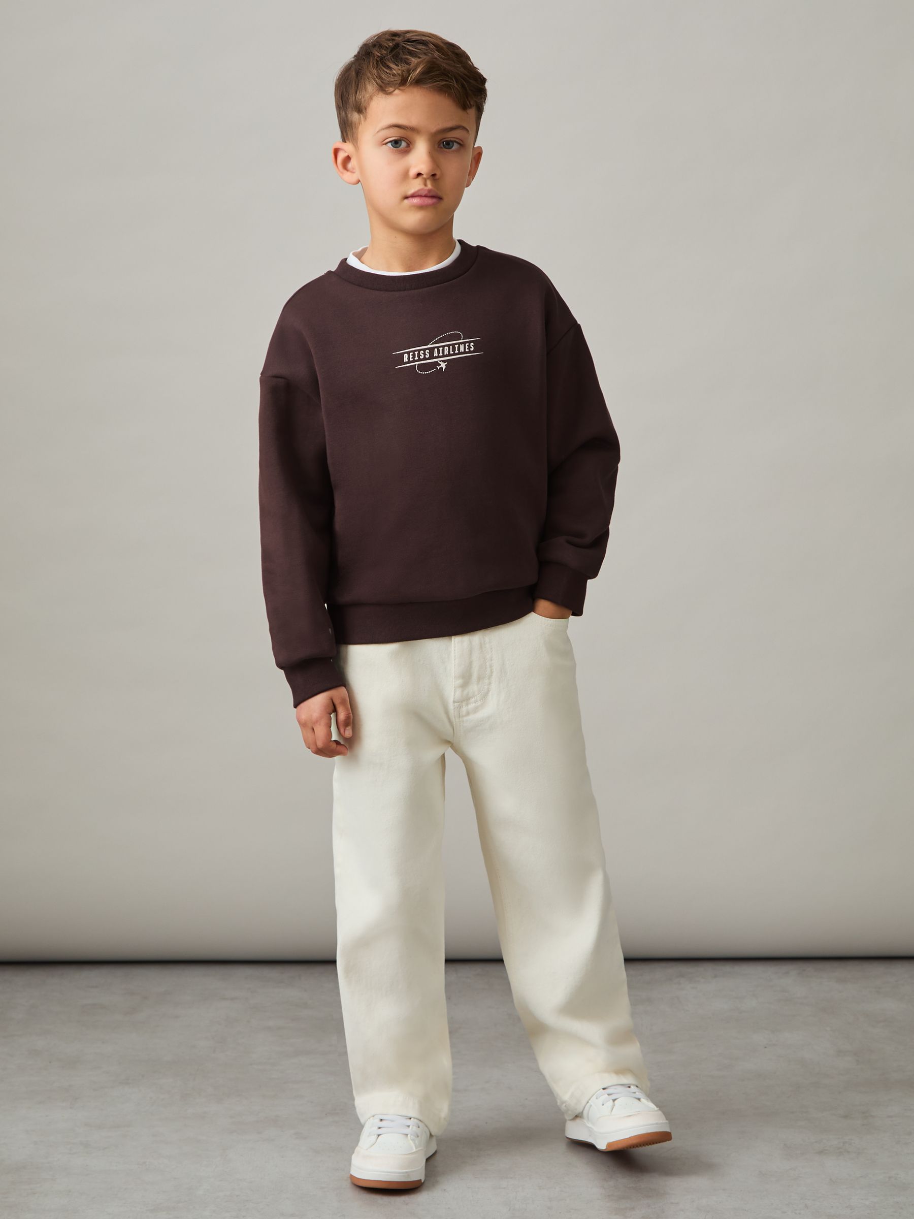 Senior Cotton-Blend Airlines-Print Sweatshirt in Chocolate Brown/Off White - Image 3 of 4