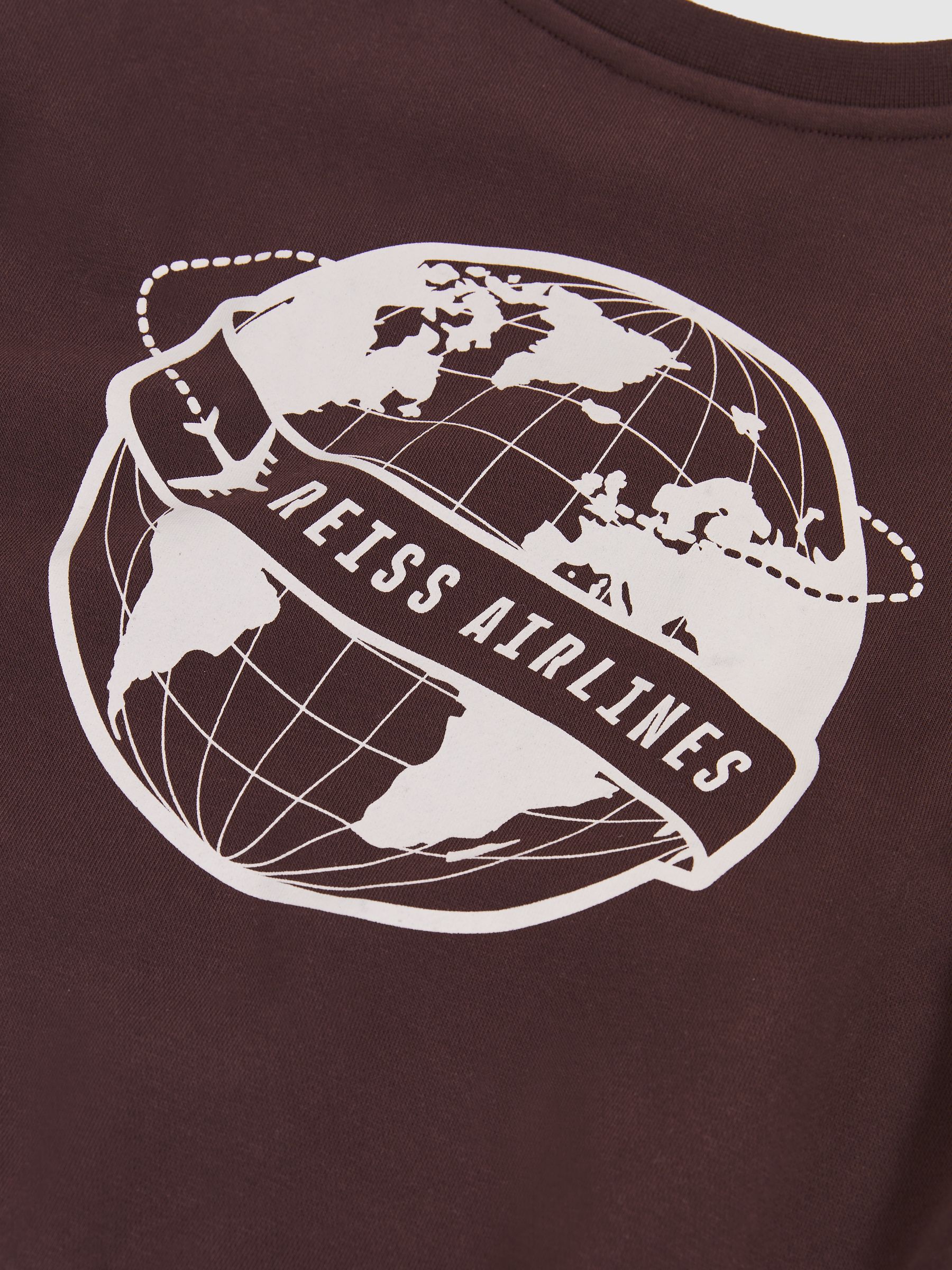 Senior Cotton-Blend Airlines-Print Sweatshirt in Chocolate Brown/Off White - Image 4 of 4