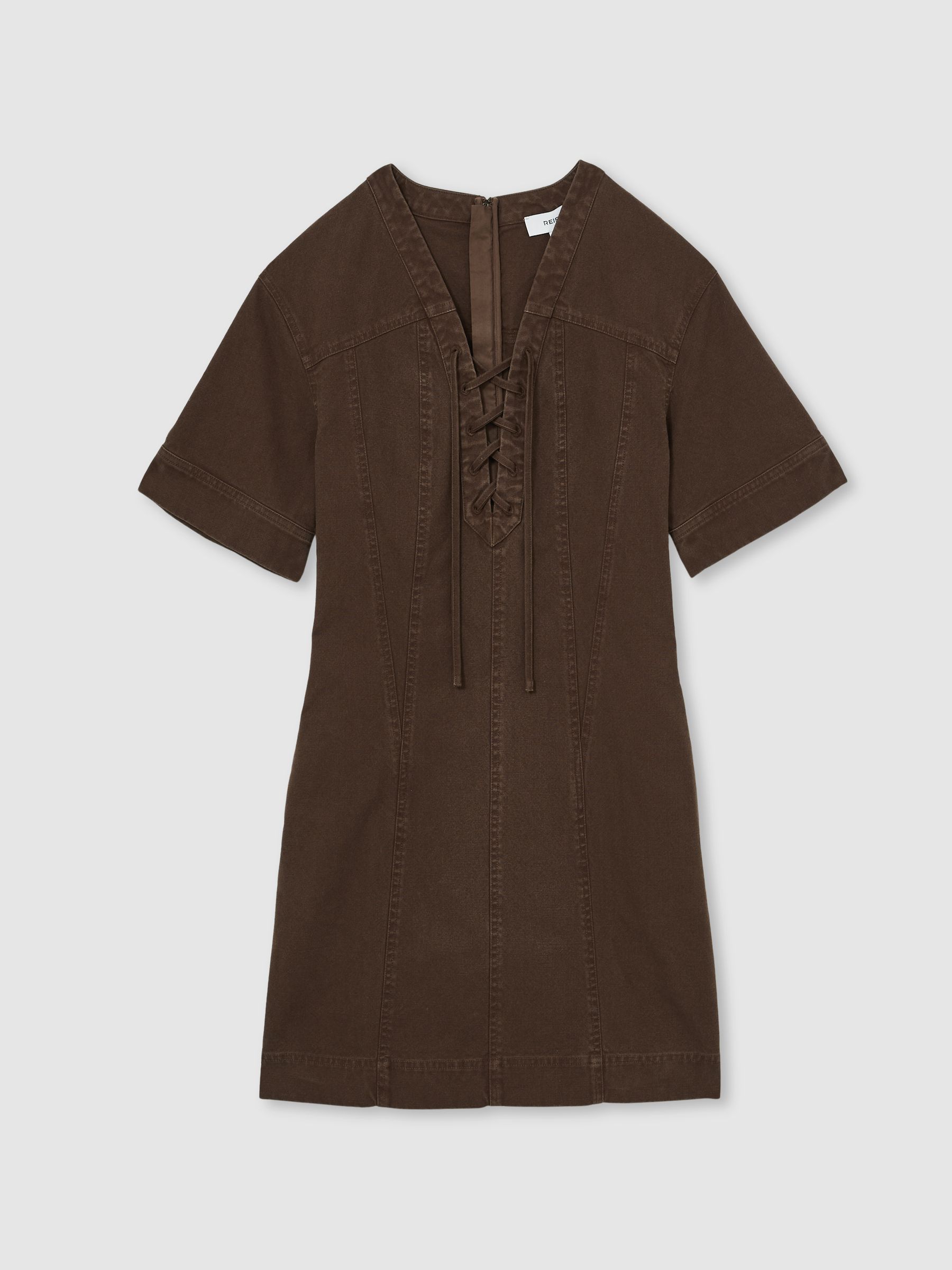 Lace Up Denim Shirt Dress in Chocolate - Image 2 of 5