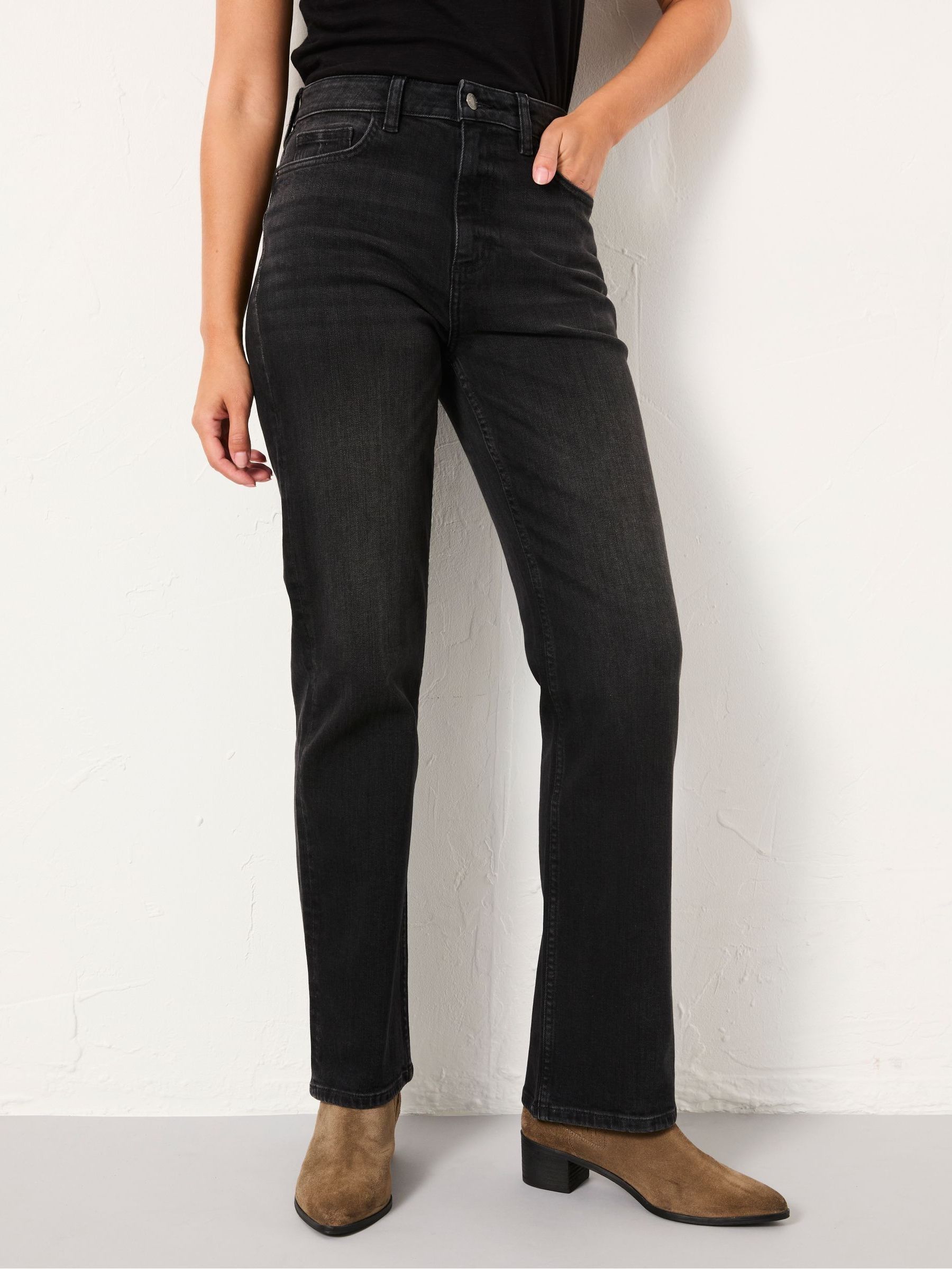 Carmel Washed Black Denim Comfort Straight Jeans | FatFace USA