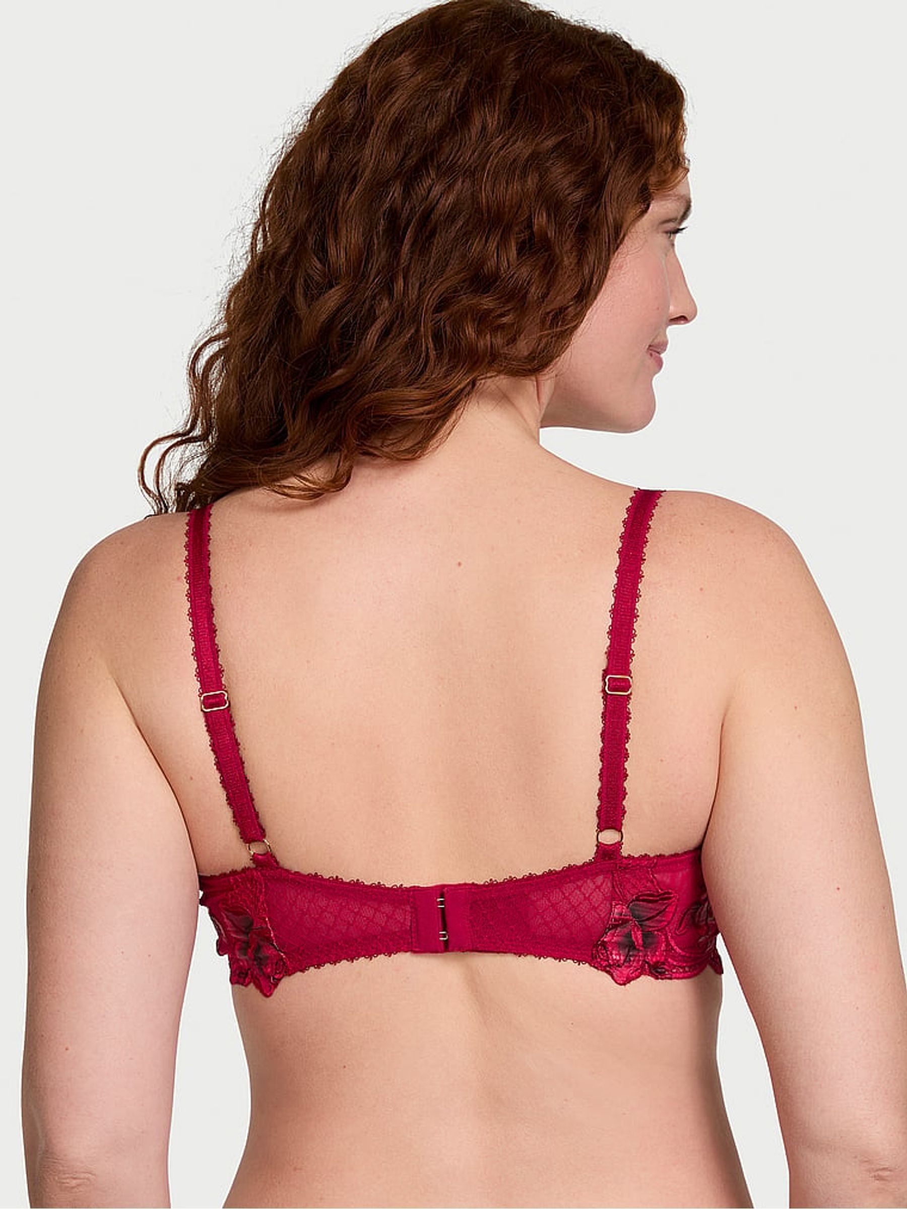 Red Lacquer Unlined Demi Rose Embroidered Bra - Image 2 of 4