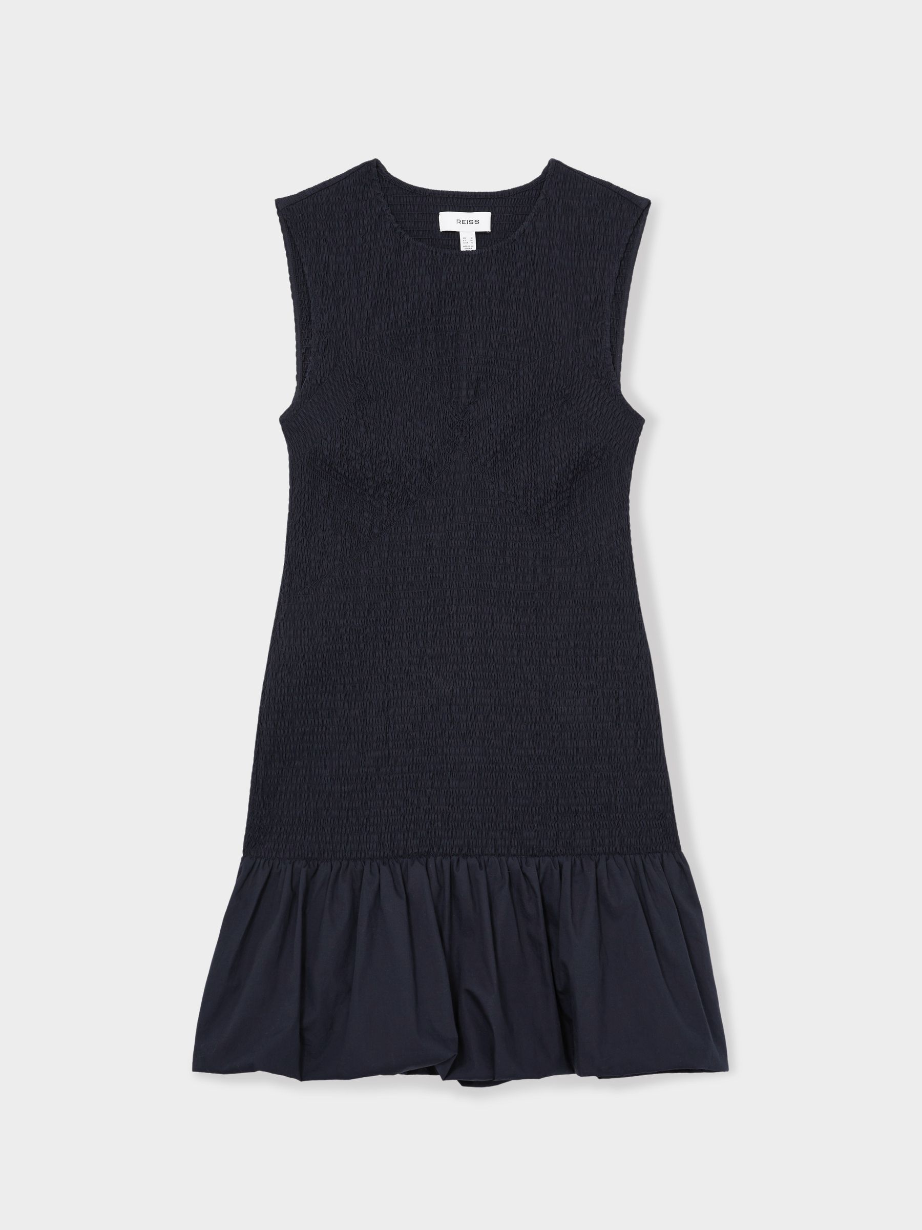 Cotton Shirred Bubble-Hem Mini Dress in Navy - Image 2 of 6