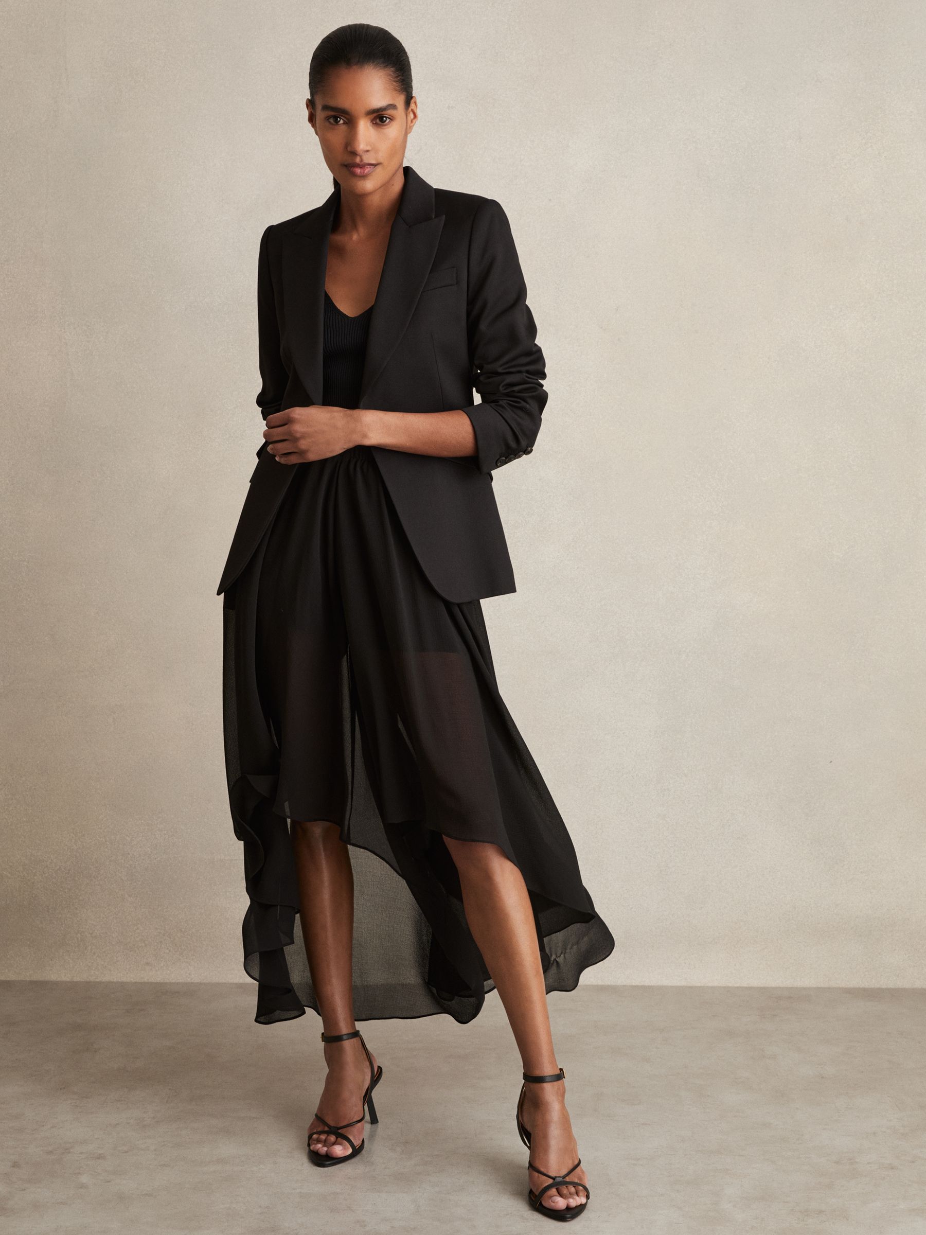 Petite Sheer-Overlay High-Low Shorts in Black - Image 3 of 7
