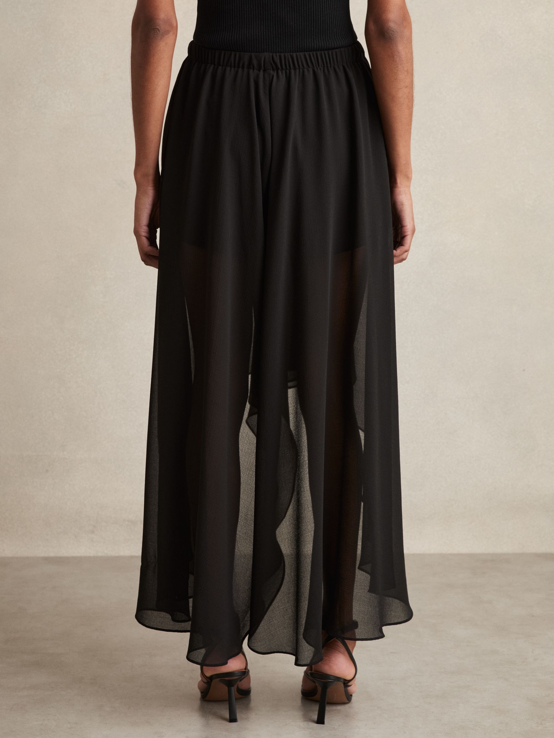 Petite Sheer-Overlay High-Low Shorts in Black - Image 5 of 7