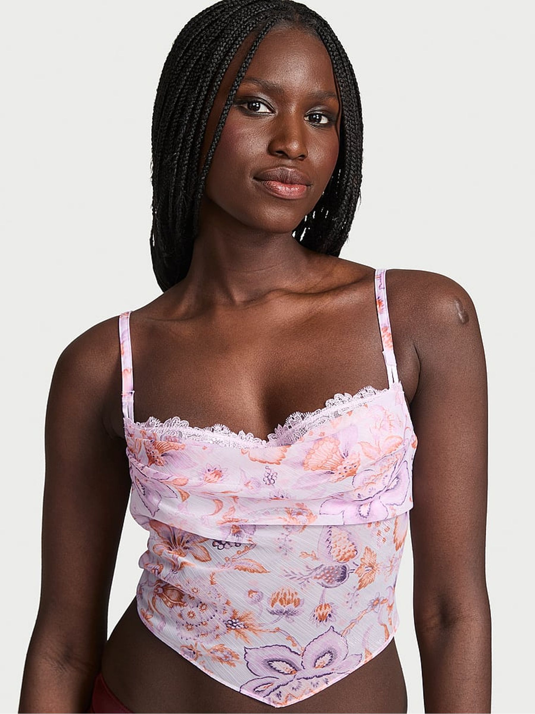 Delicate Violet Purple Blossom Chiffon Handkerchief Bra Top - Image 1 of 3