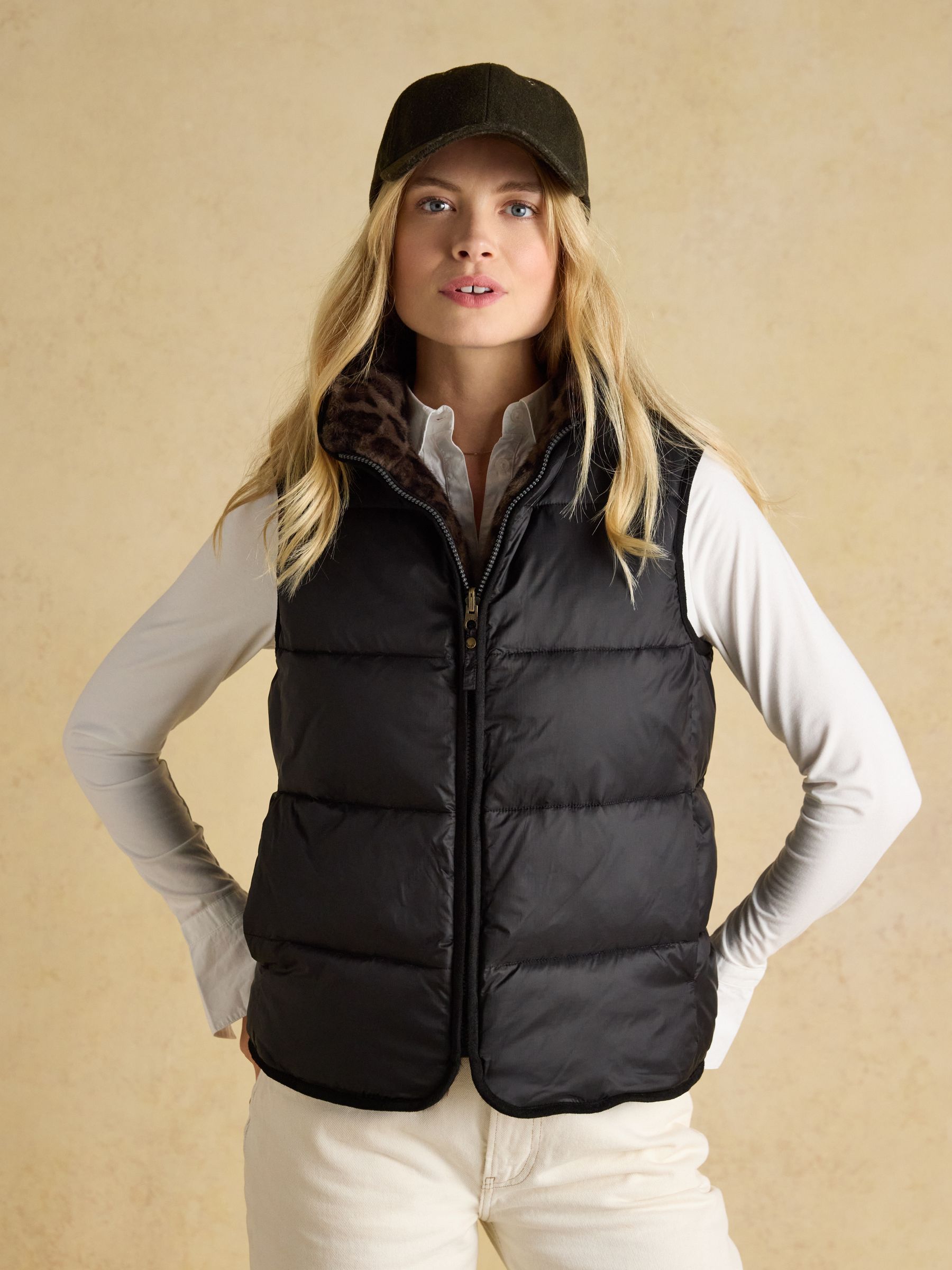 Reversible Faux Fur Black & Brown Padded Gilet - Image 1 of 11