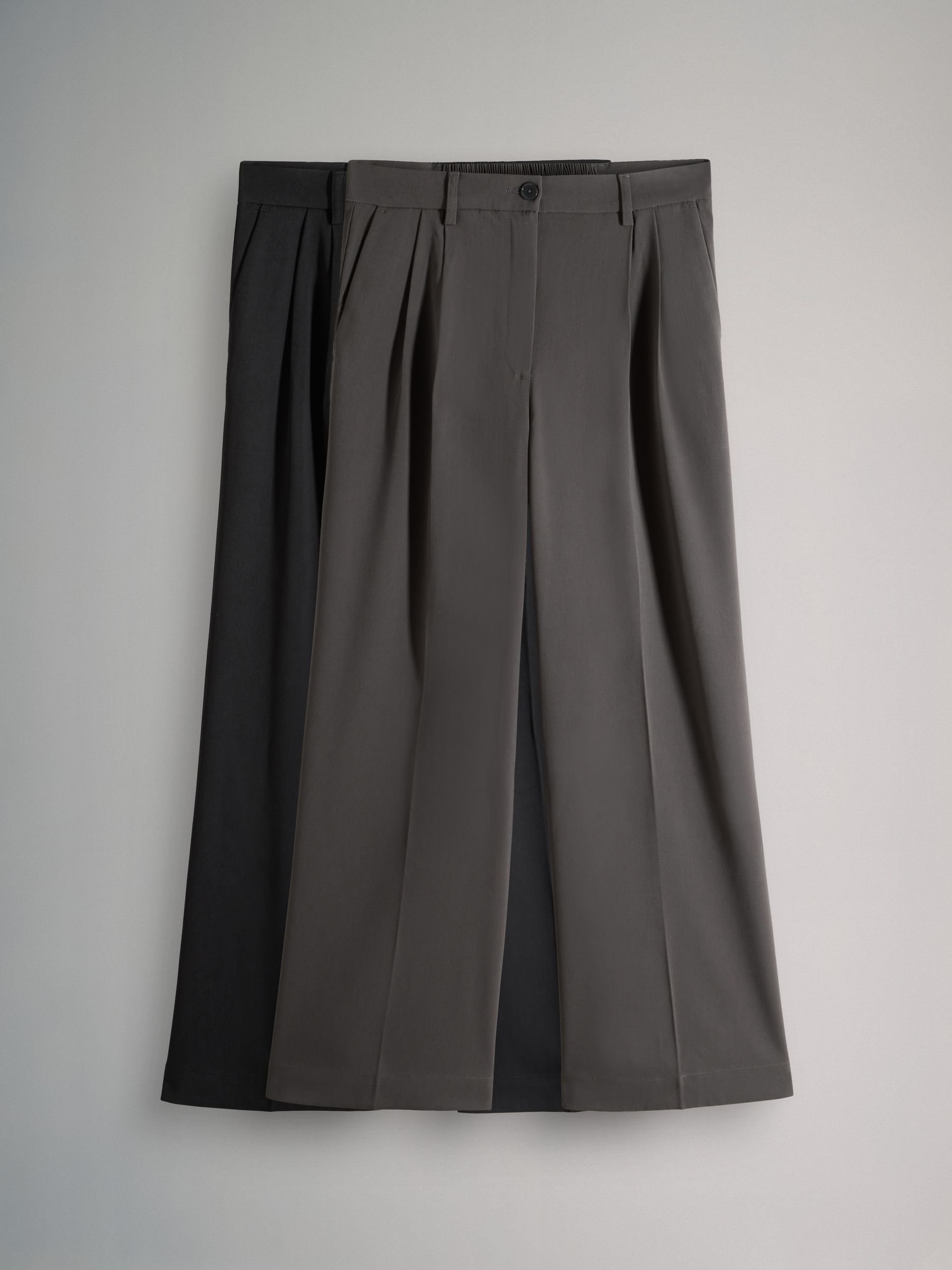 Black/Grey - 2 Pack Wide Leg Pleated Trousers - Image 2 of 8