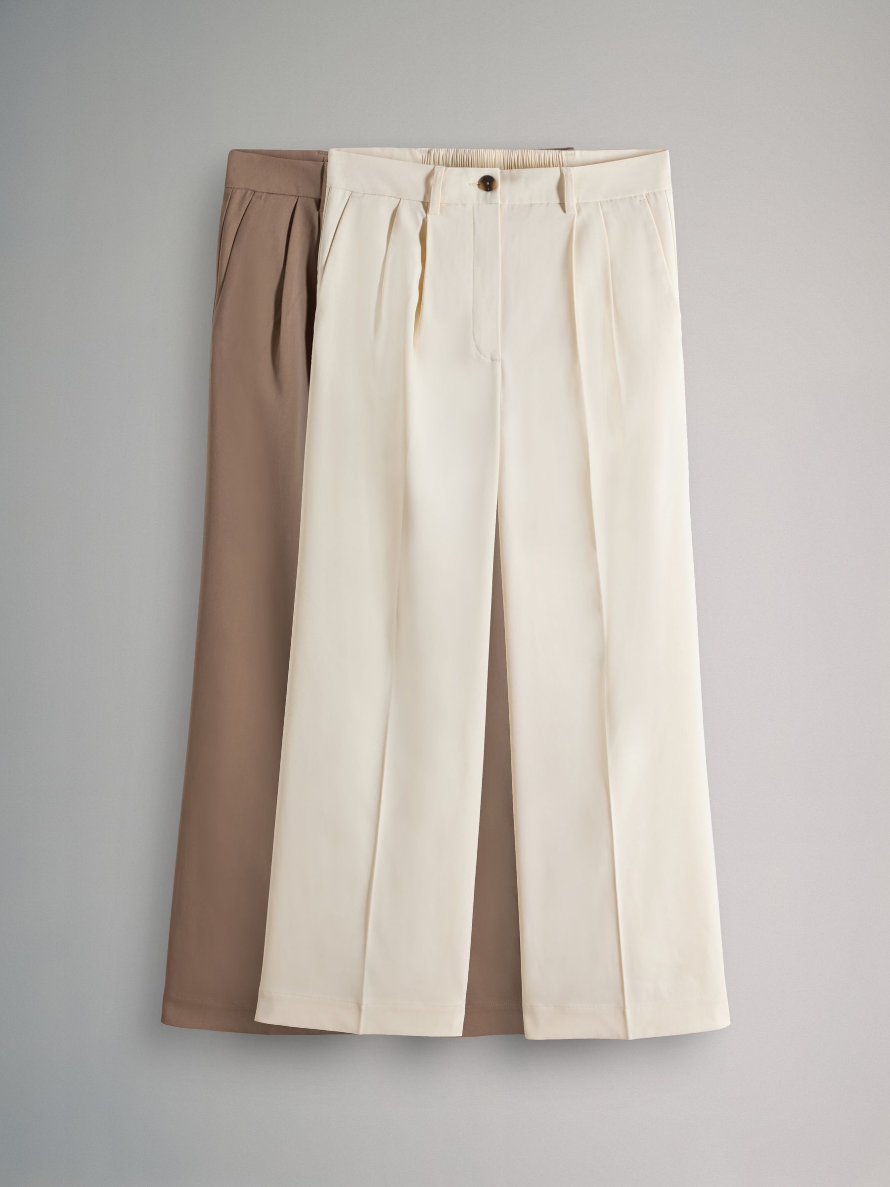 Cream/Neutral Brown - 2 Pack Wide Leg Pleated Trousers - Image 2 of 11