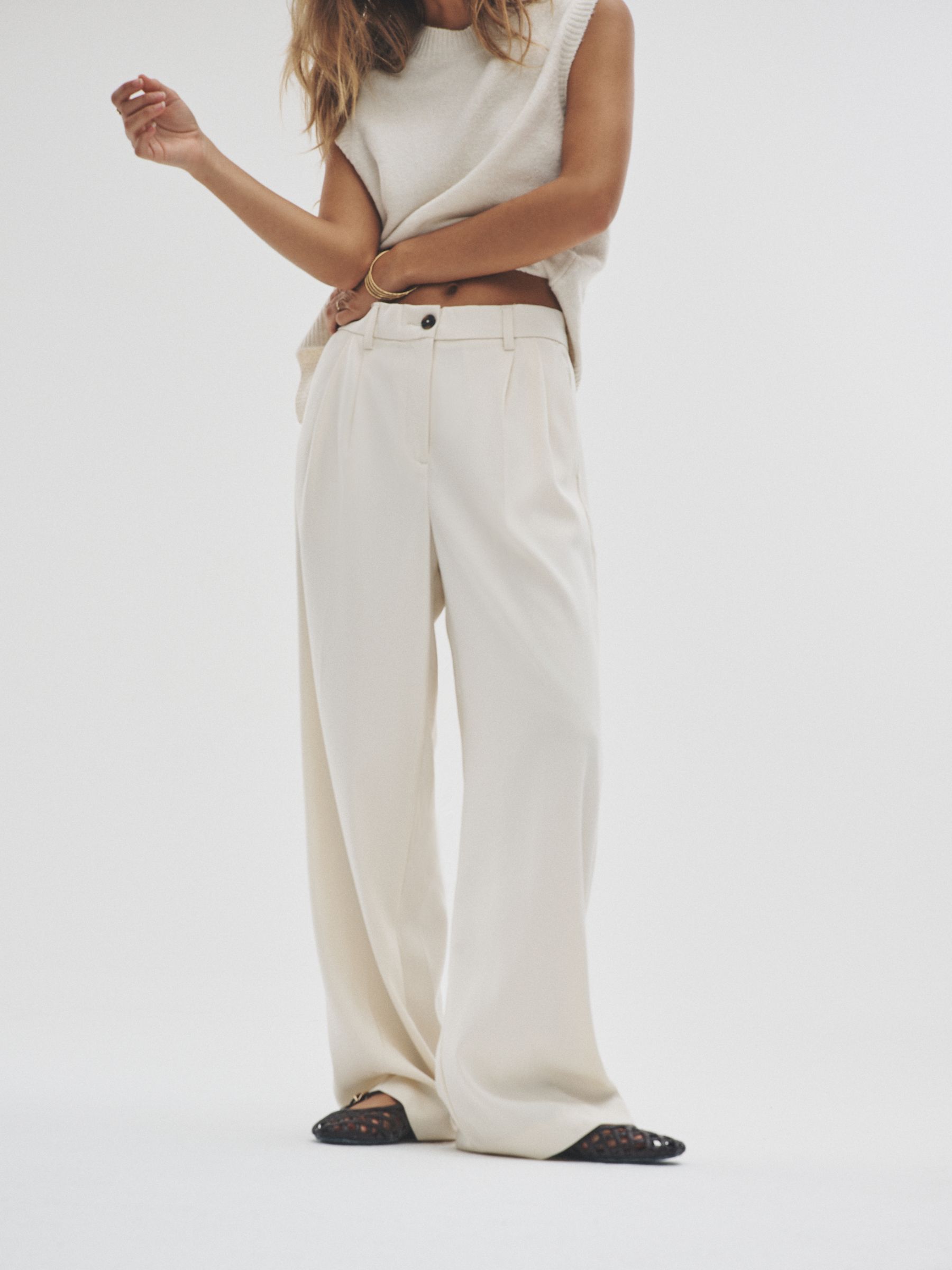 Cream/Neutral Brown - 2 Pack Wide Leg Pleated Trousers - Image 5 of 11