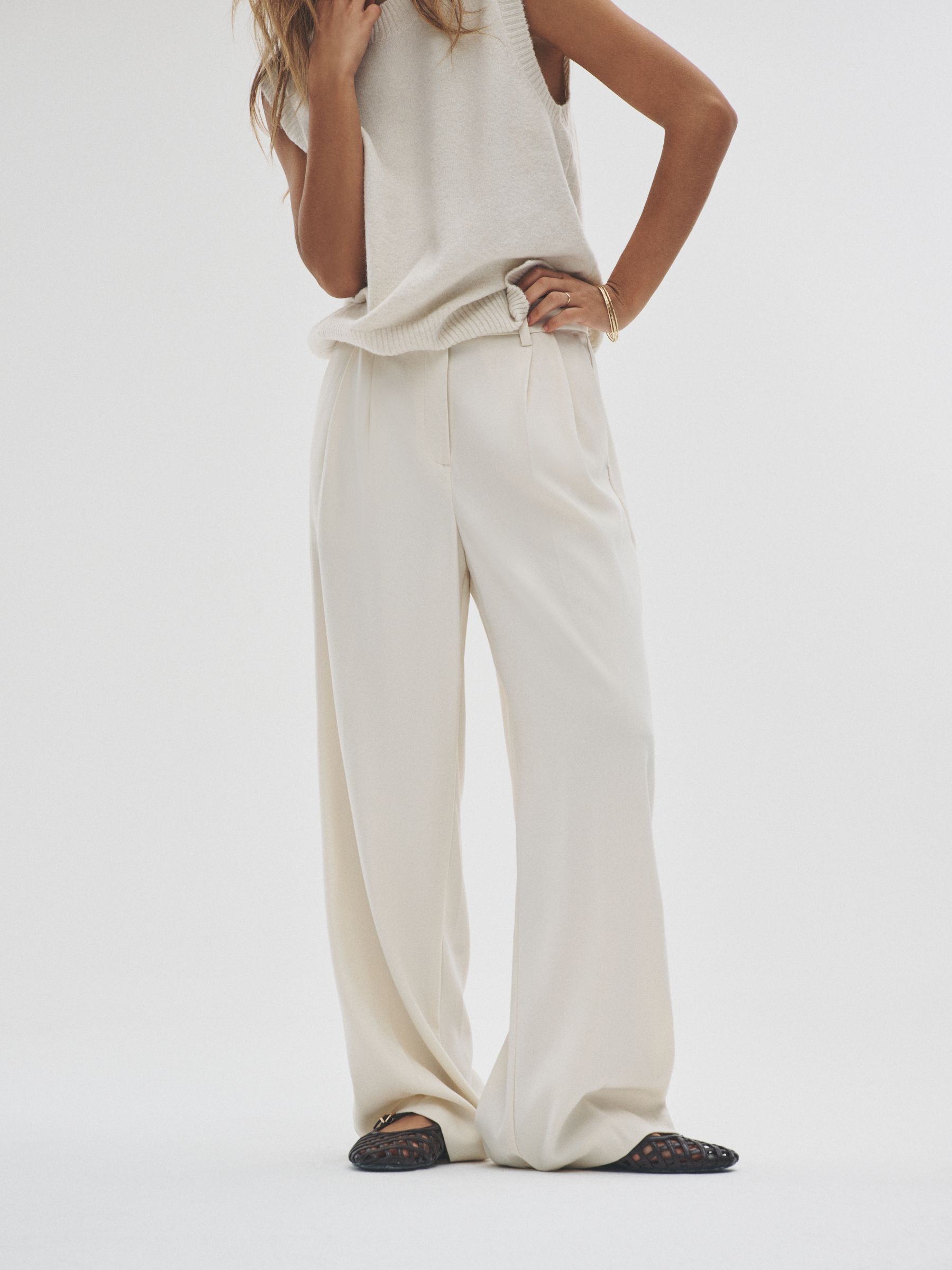 Cream/Neutral Brown - 2 Pack Wide Leg Pleated Trousers - Image 6 of 11
