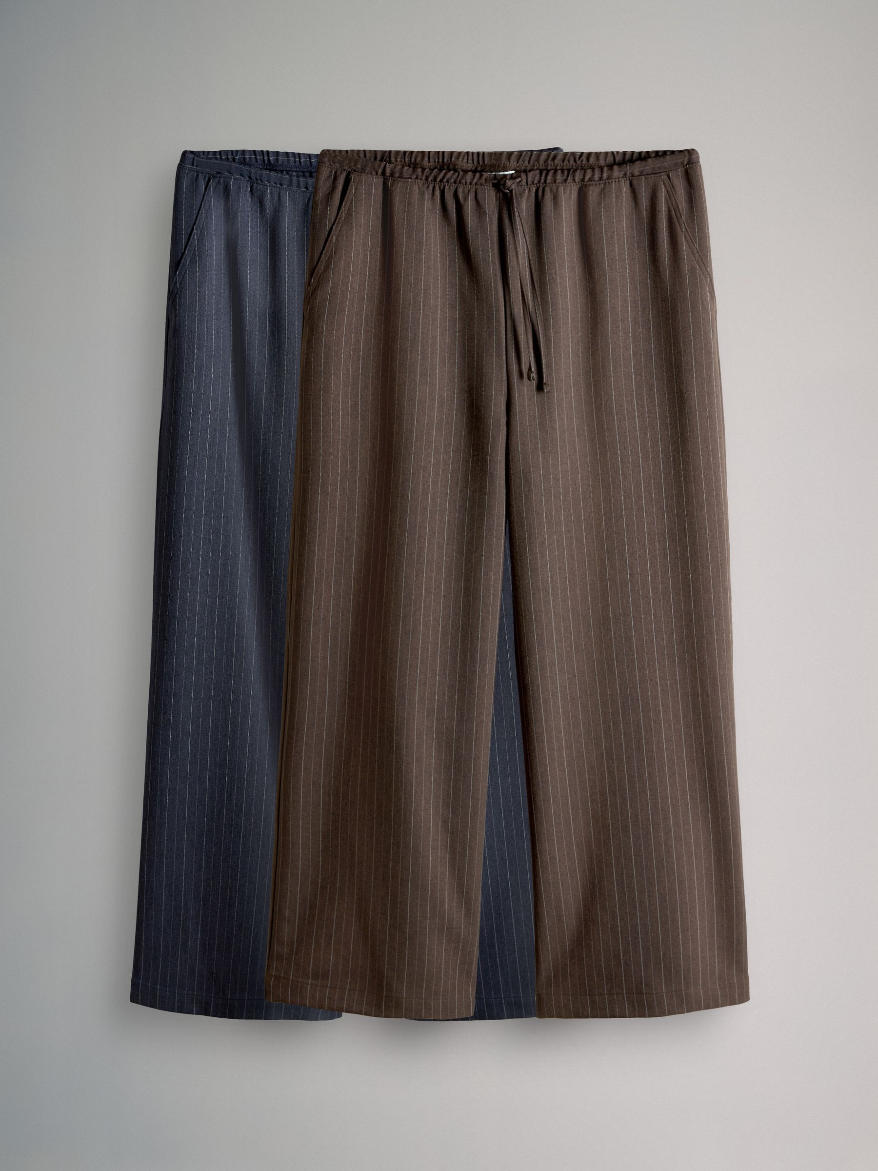 Dark Navy/Chocolate Brown - 2 Pack Pinstripe Wide Leg Pull On Trousers - Image 1 of 9