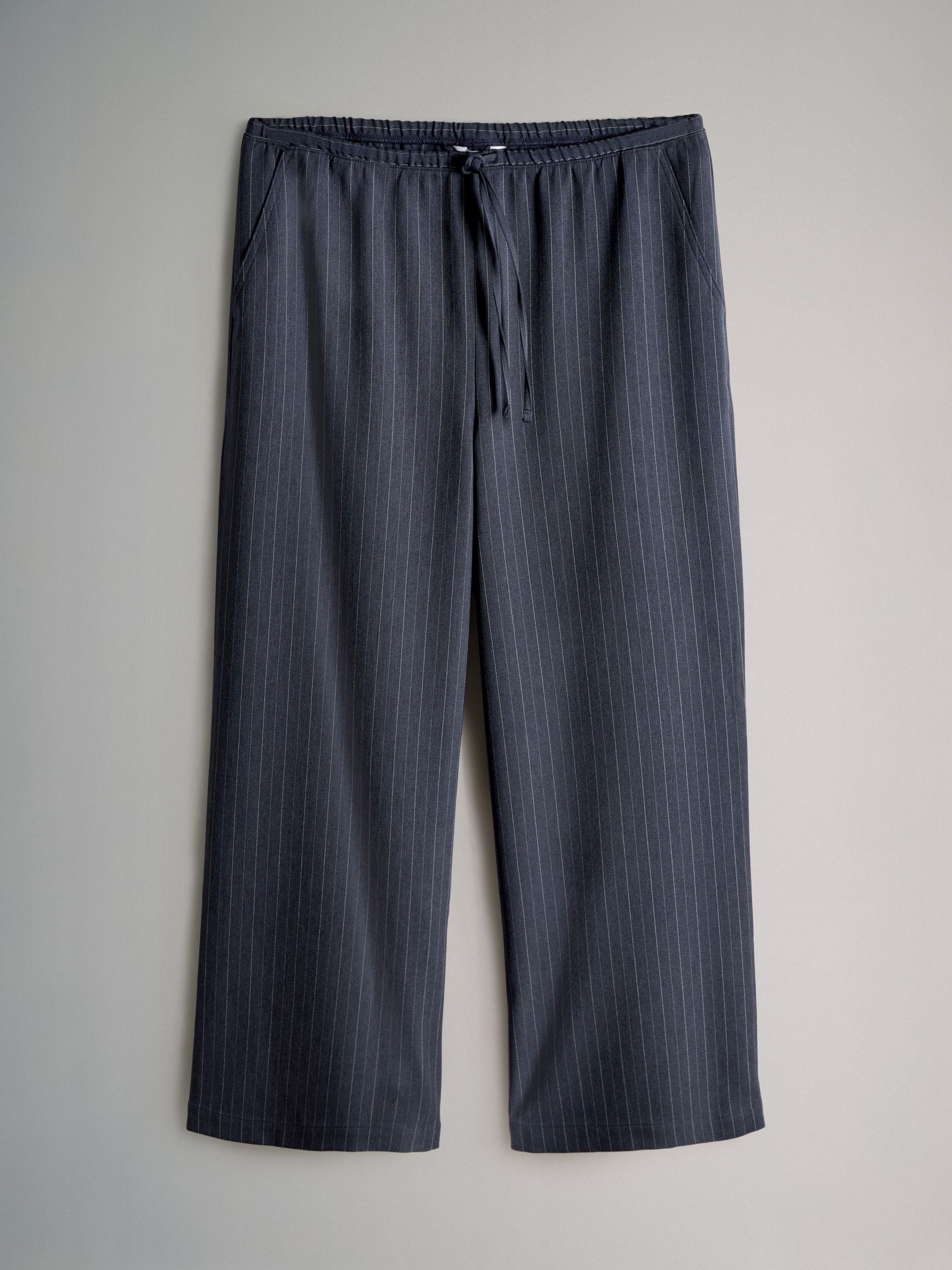 Dark Navy/Chocolate Brown - 2 Pack Pinstripe Wide Leg Pull On Trousers - Image 6 of 9
