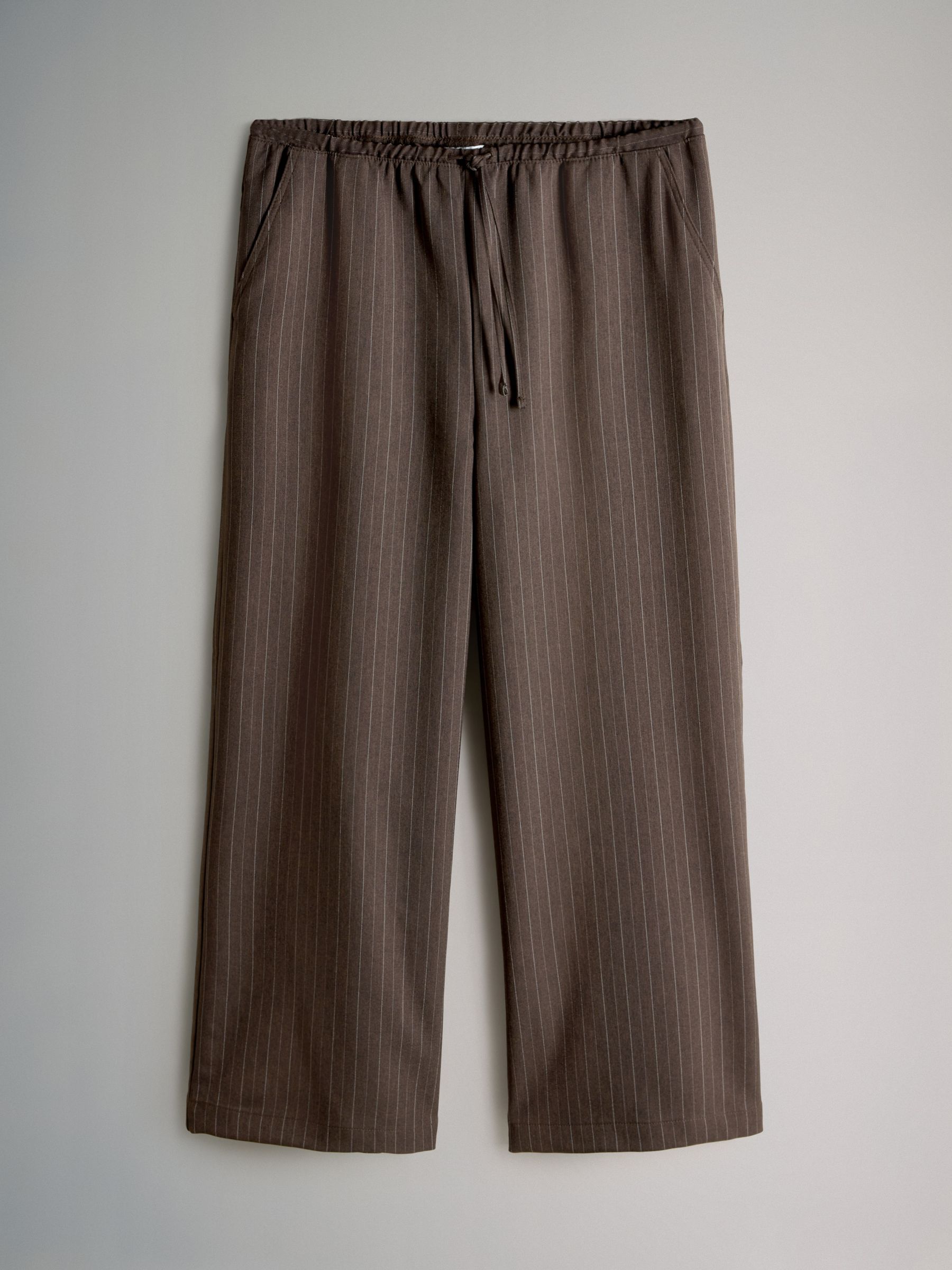 Dark Navy/Chocolate Brown - 2 Pack Pinstripe Wide Leg Pull On Trousers - Image 7 of 9
