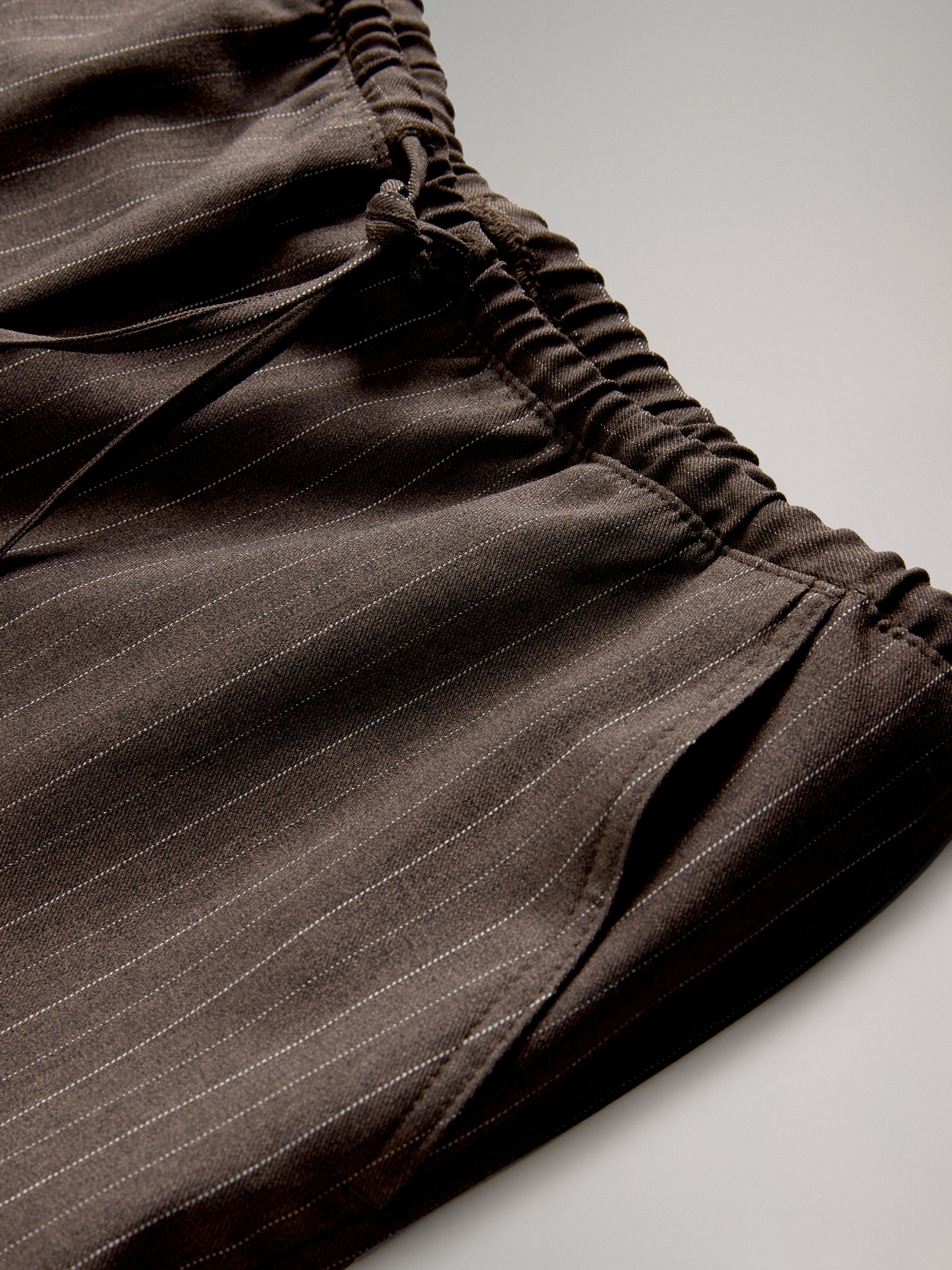 Dark Navy/Chocolate Brown - 2 Pack Pinstripe Wide Leg Pull On Trousers - Image 8 of 9