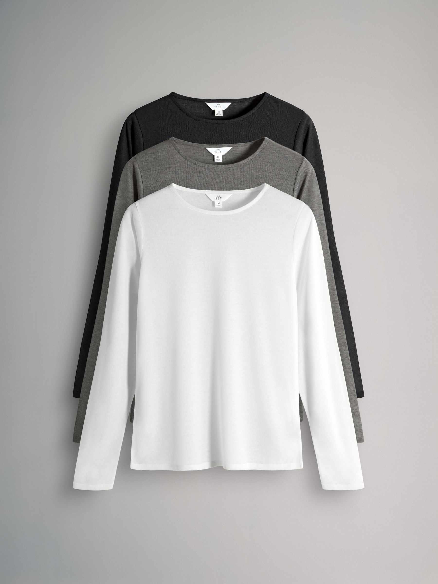 Black/Grey/White - 3 Pack Sheer Long Sleeve T-Shirts - Image 2 of 6 Black/Grey/White - 3 Pack Sheer Long Sleeve T-Shirts - Image 2 of 6