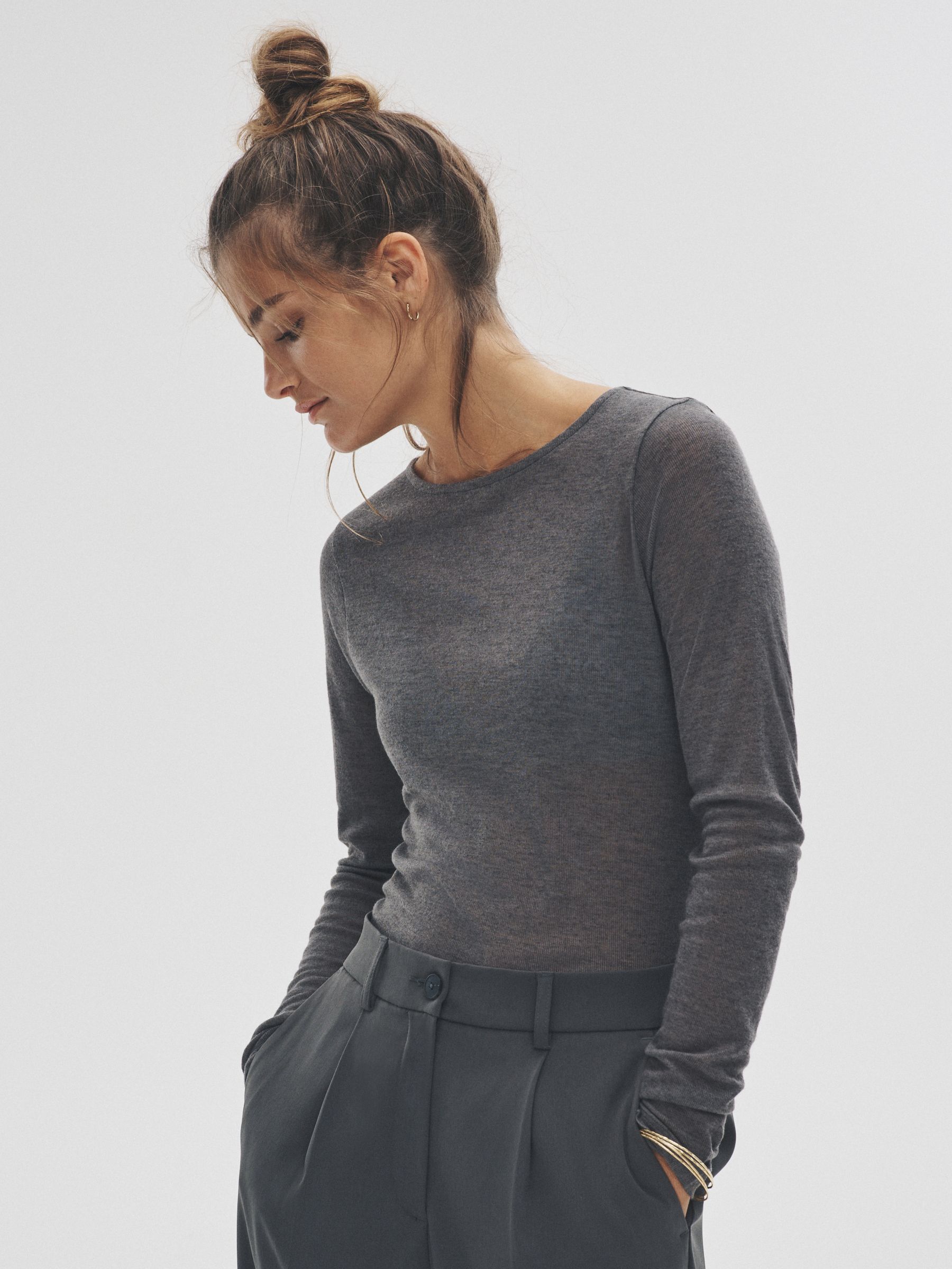 Black/Grey/White - 3 Pack Sheer Long Sleeve T-Shirts - Image 4 of 6