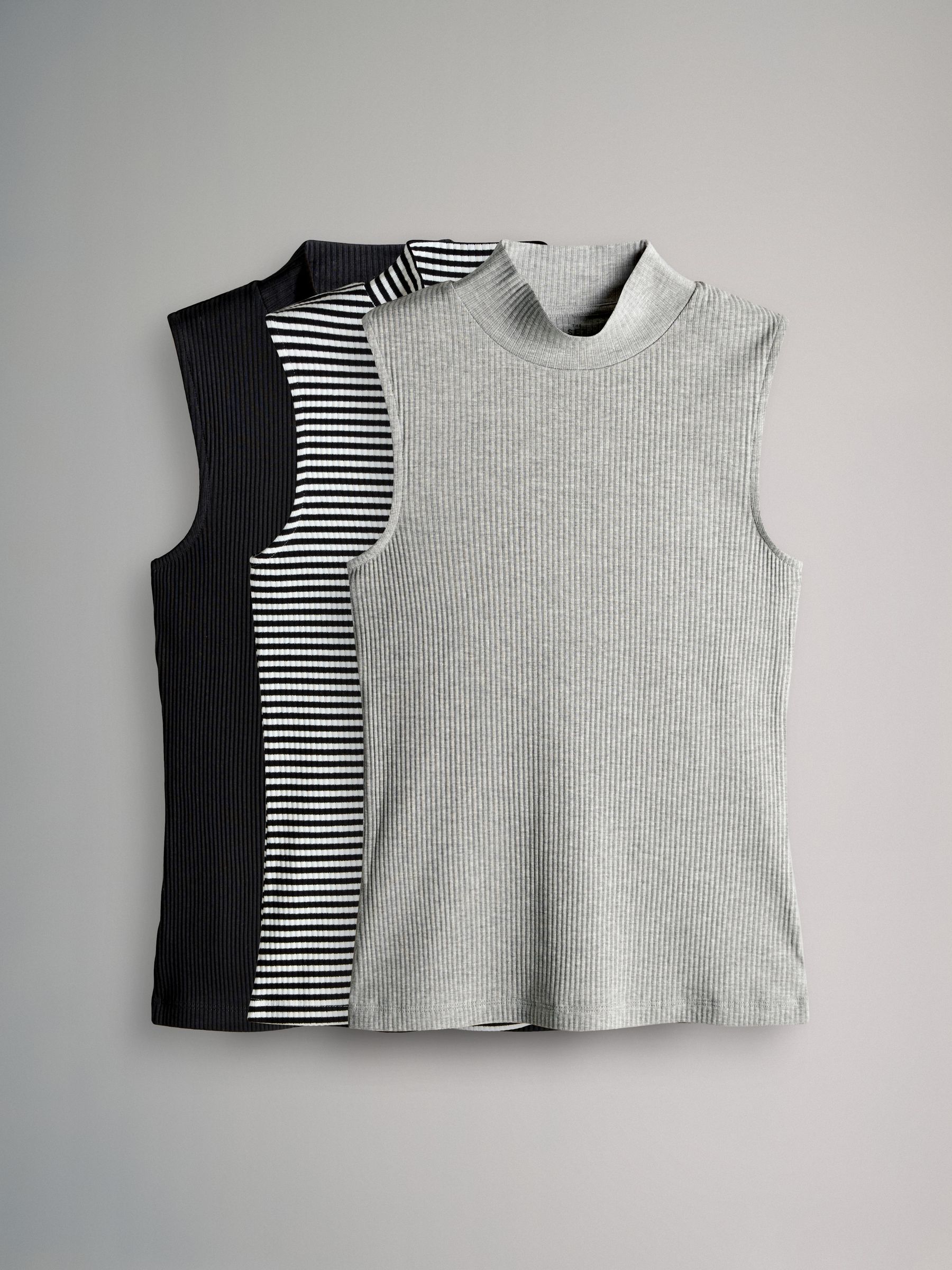 3 Pack Roll Neck Ribbed Vests - Image 2 of 11