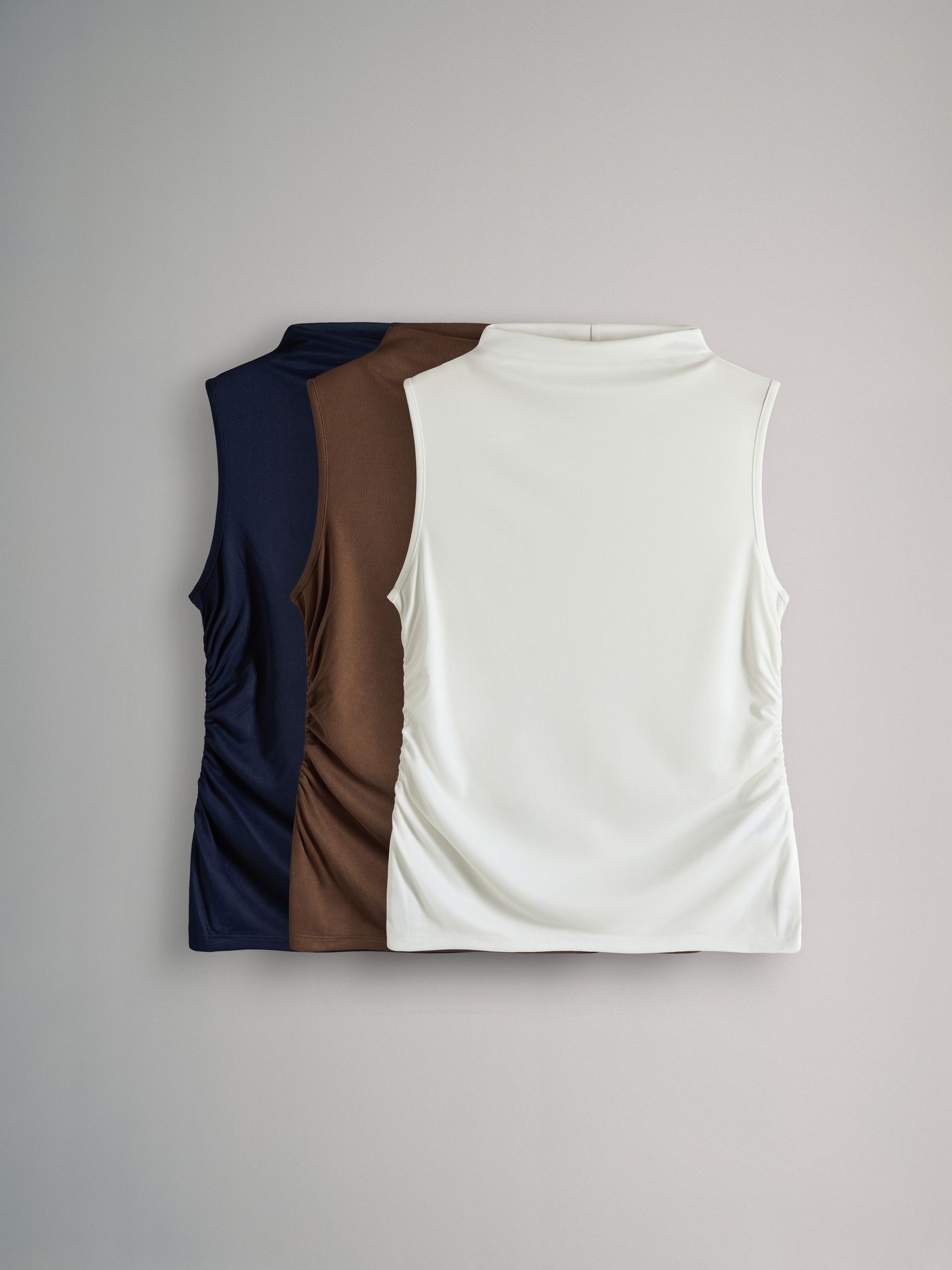 White/Light Brown/Navy - 3 Pack Soft Touch Drape Sleeveless Tops - Image 1 of 6