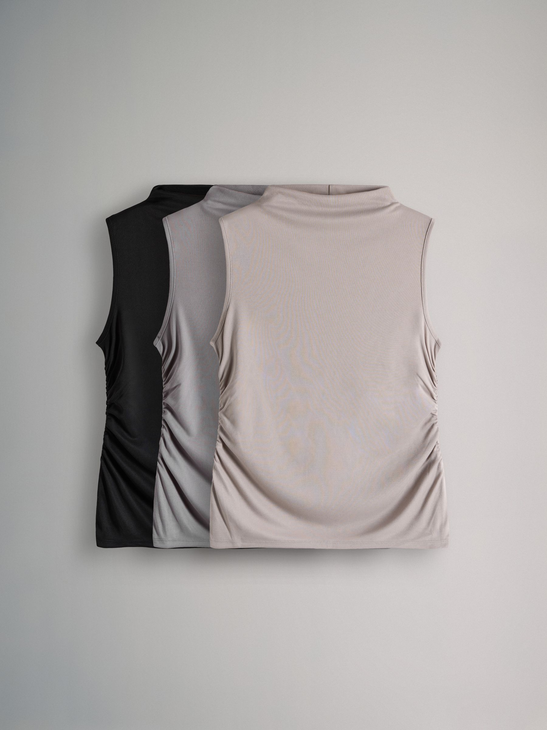 Black/Taupe Brown/Grey - 3 Pack Soft Touch Drape Sleeveless Tops - Image 1 of 13